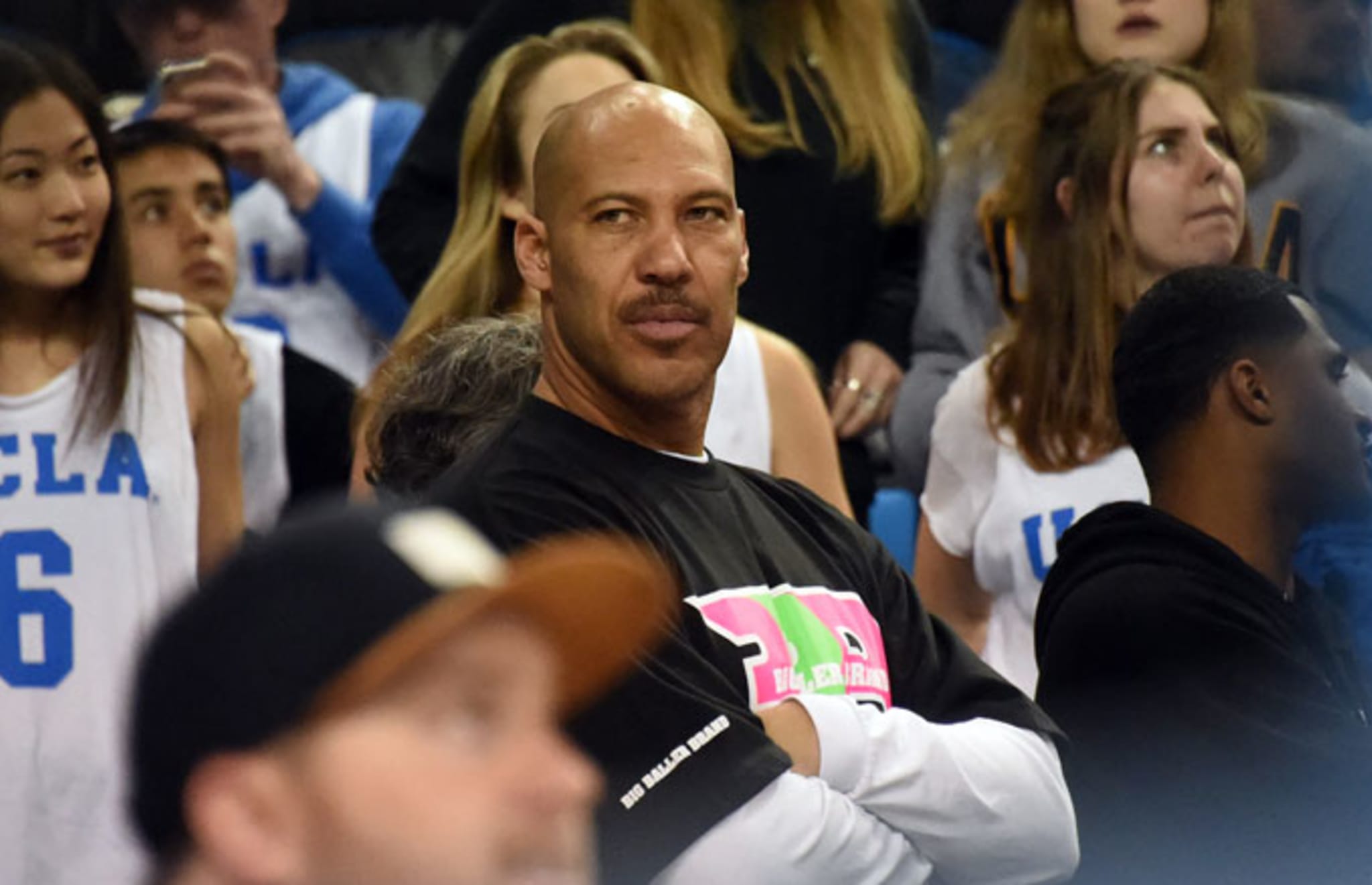 Lavar Ball looks on in the stands before the game between the UCLA and Washington State.