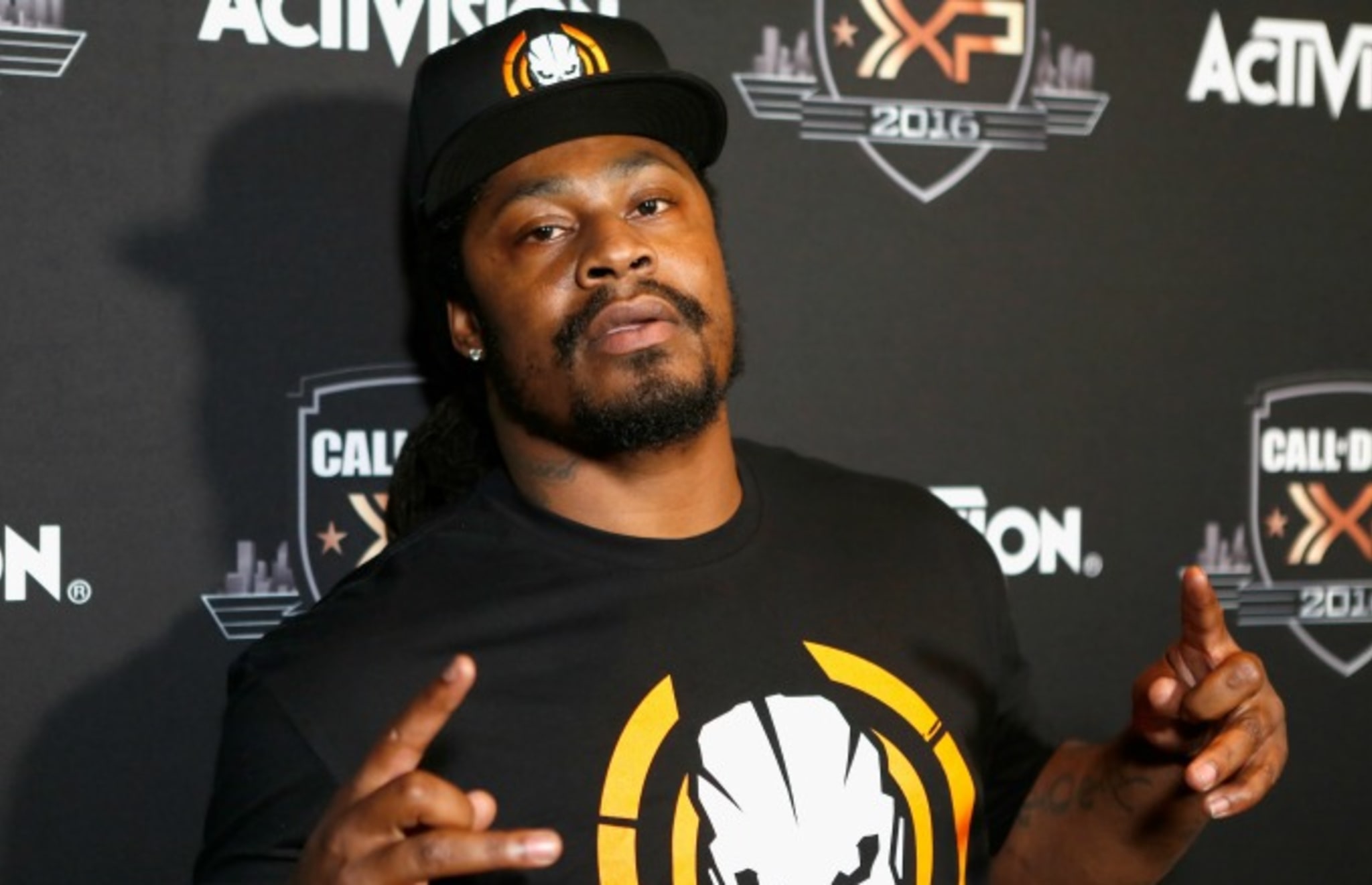 Marshawn Lynch at a press event.
