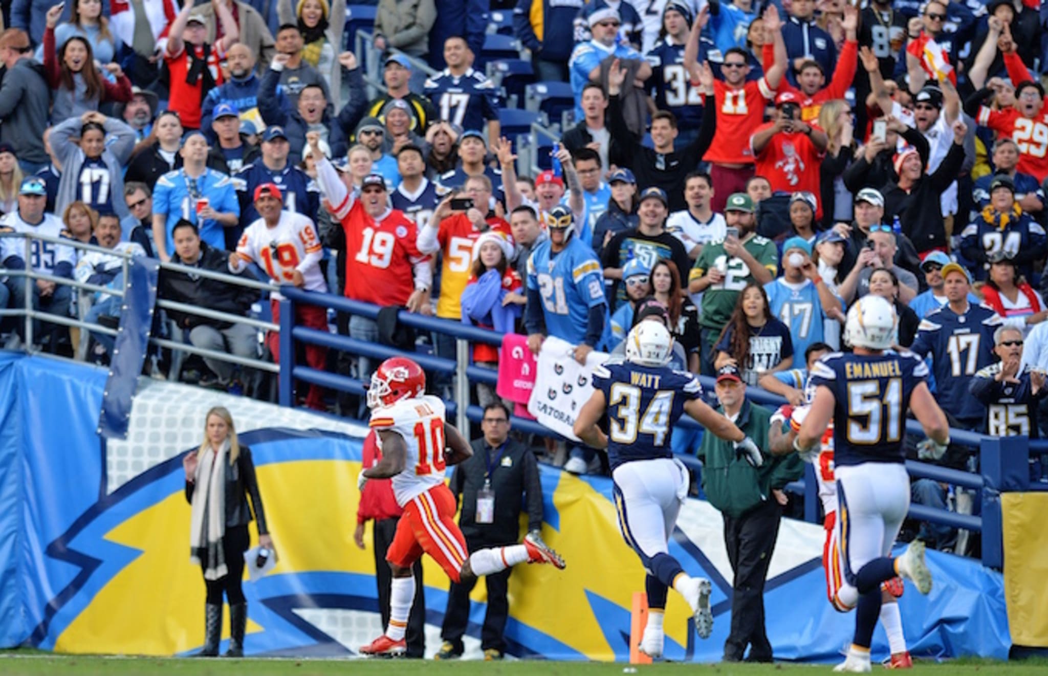 Tyreek Hill returns punt against the San Diego Chargers.