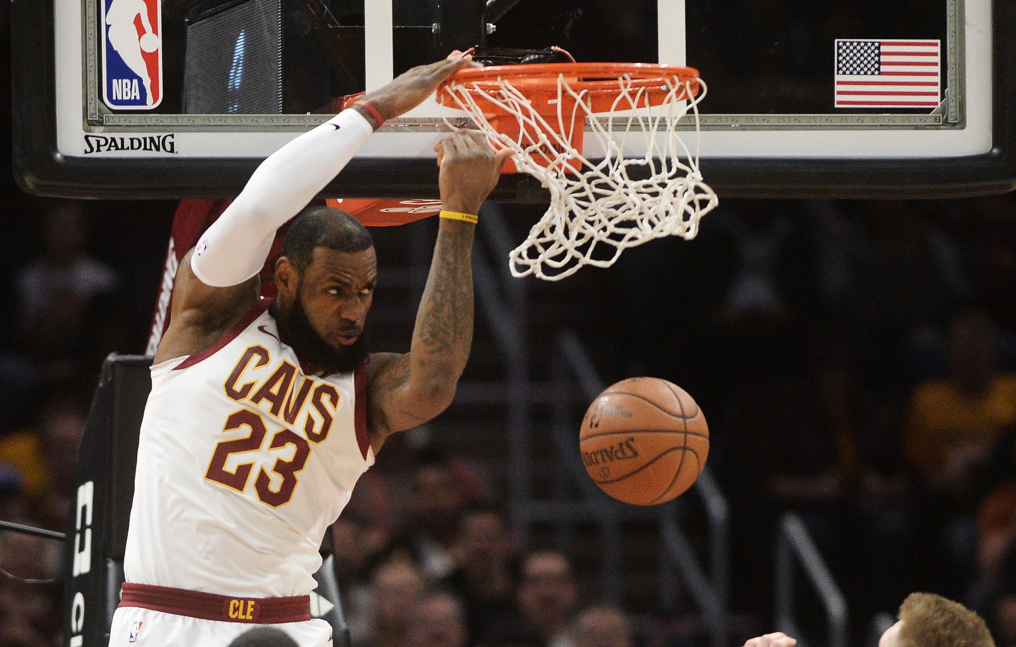 LeBron James dunks against the Indiana Pacers on January 26, 2018.
