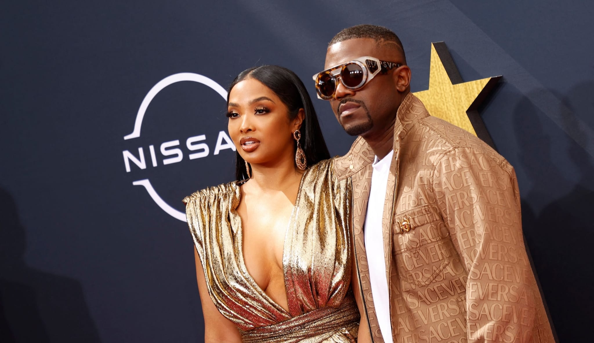 US singer Ray J and Princess Love arrive for the 2023 BET awards at the Microsoft theatre in Los Angeles, June 25, 2023.
