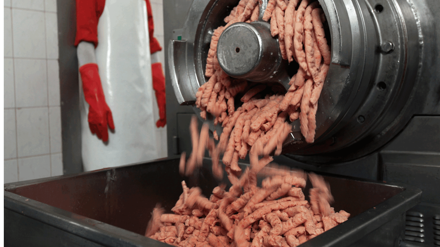 Sausage in a meat rendering plant.
