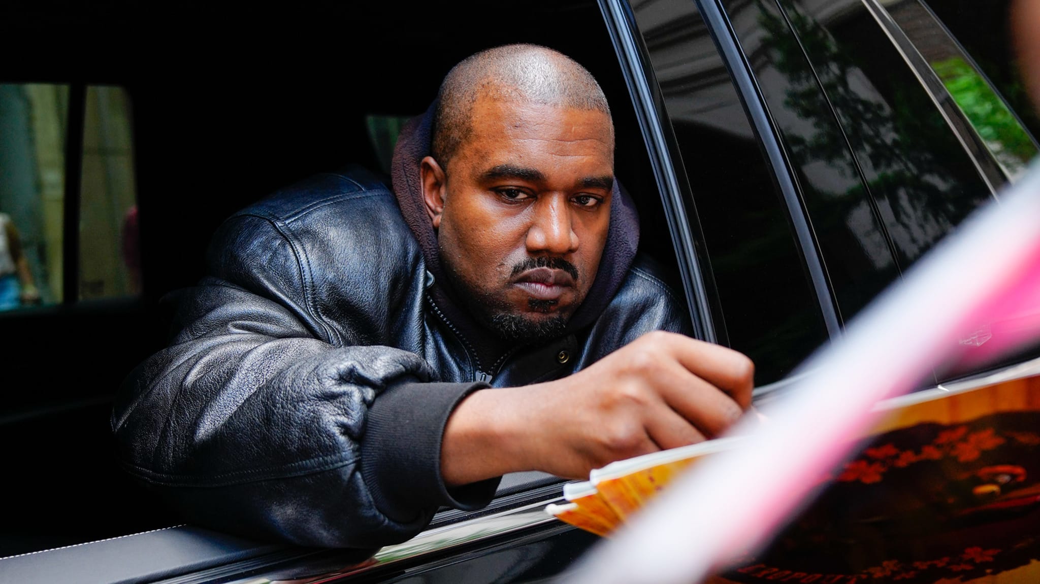 Kanye West arrives at the Balenciaga show on May 22, 2022 in New York City