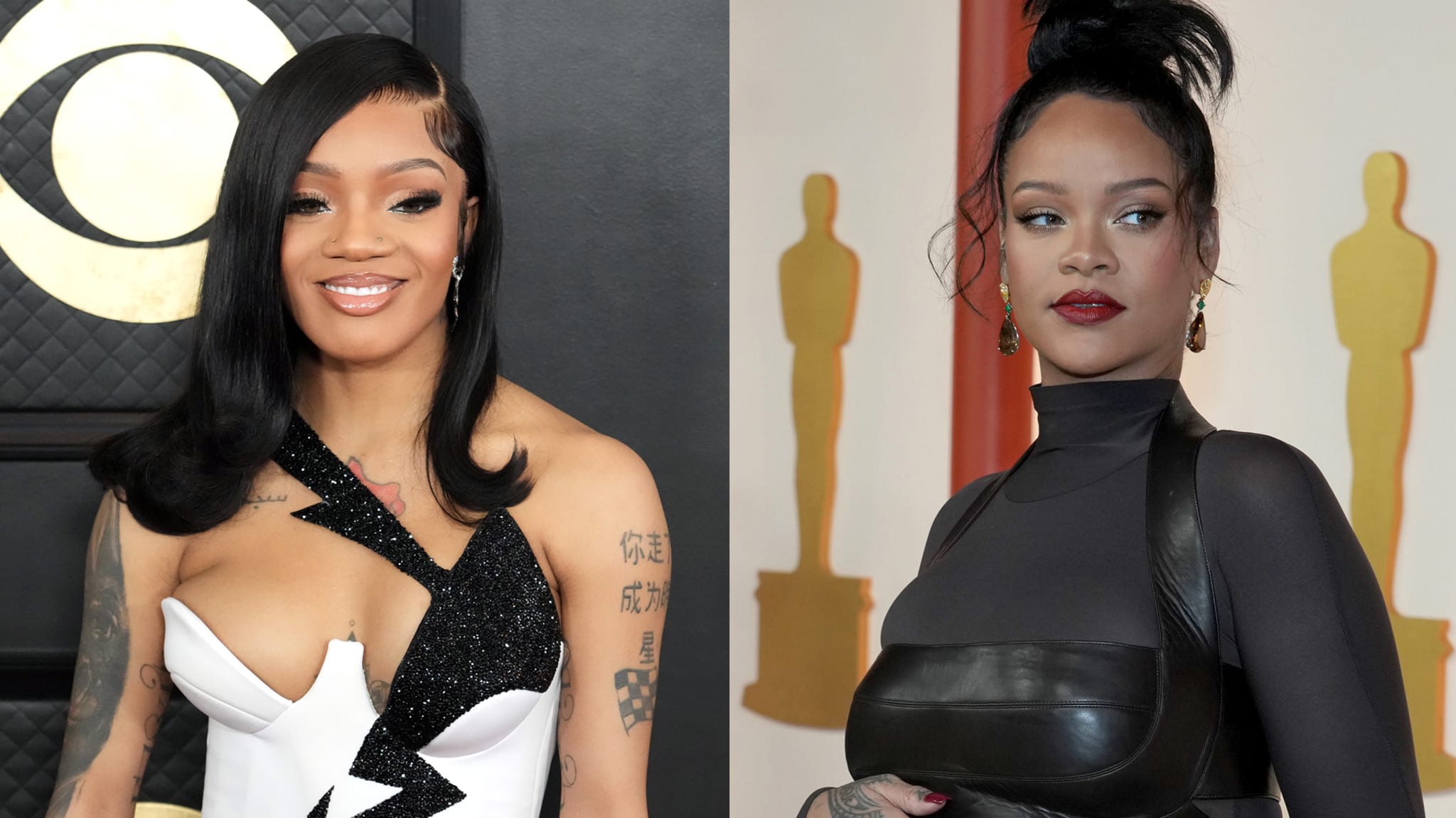 Rapper Glorilla and singer Rihanna in a splice image