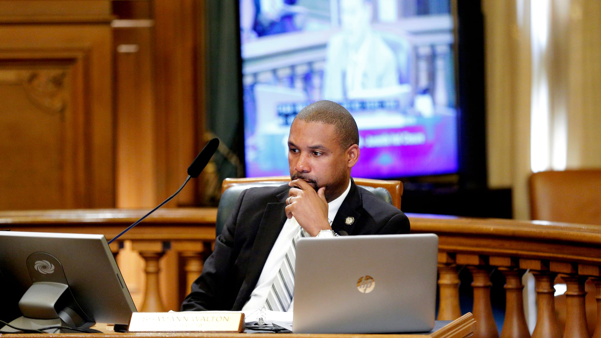 Supervisor Shamann Walton during a board meeting at San Francisco City Hall