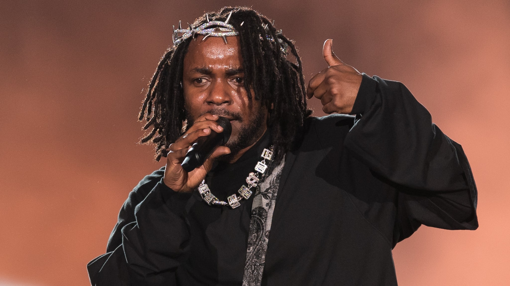 Kendrick Lamar is pictured performing live