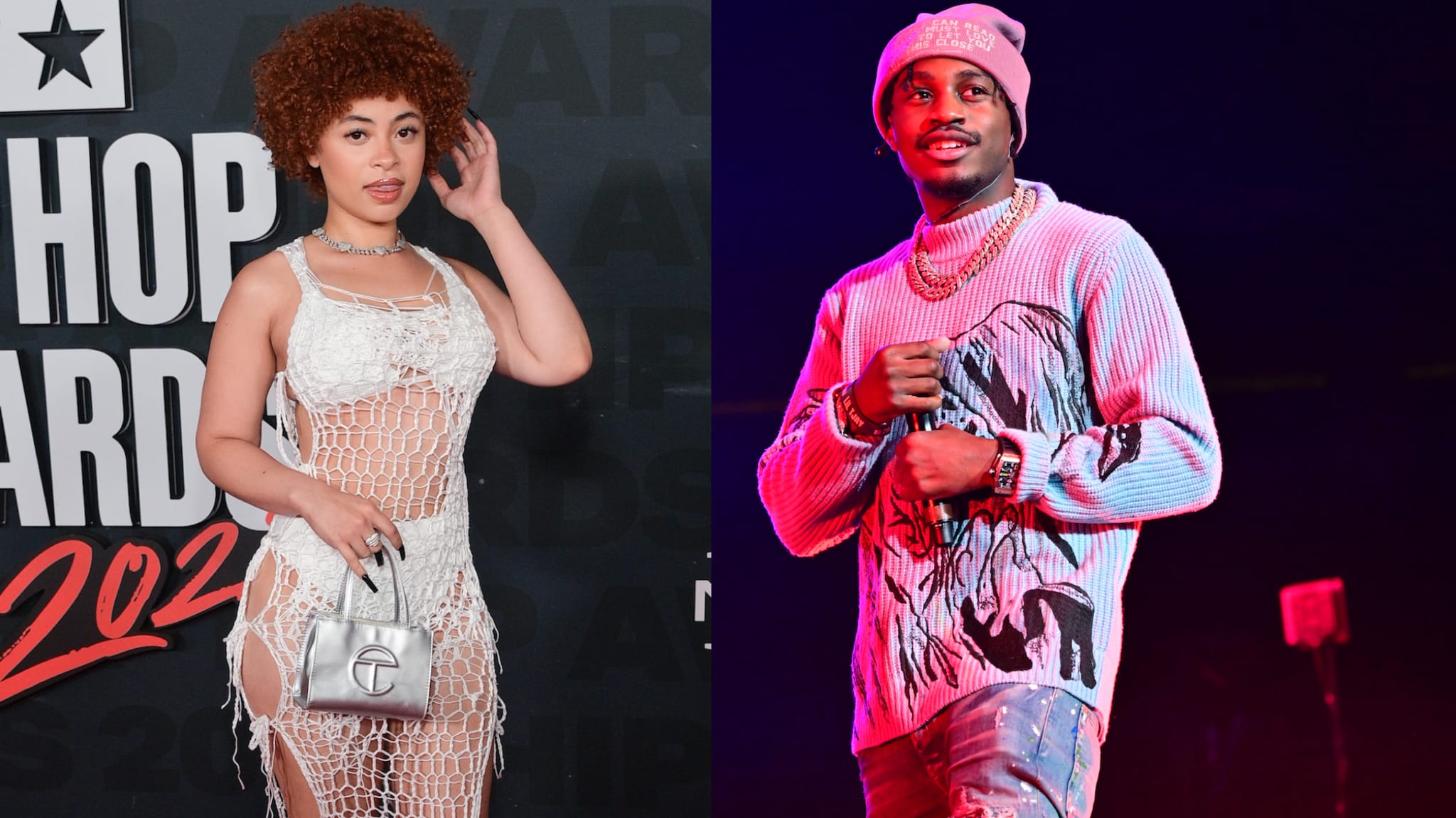 Split image of Ice Spice and Lil Tjay