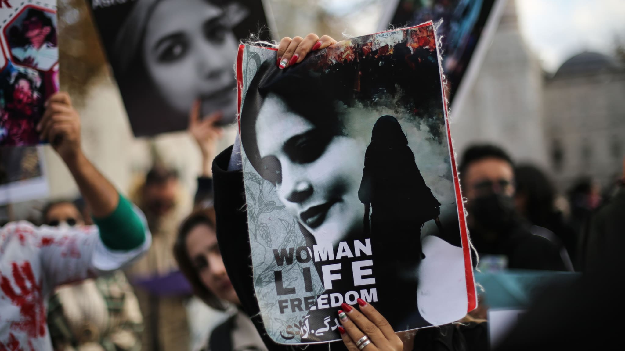Protests against death of Mahsa Amini are pictured