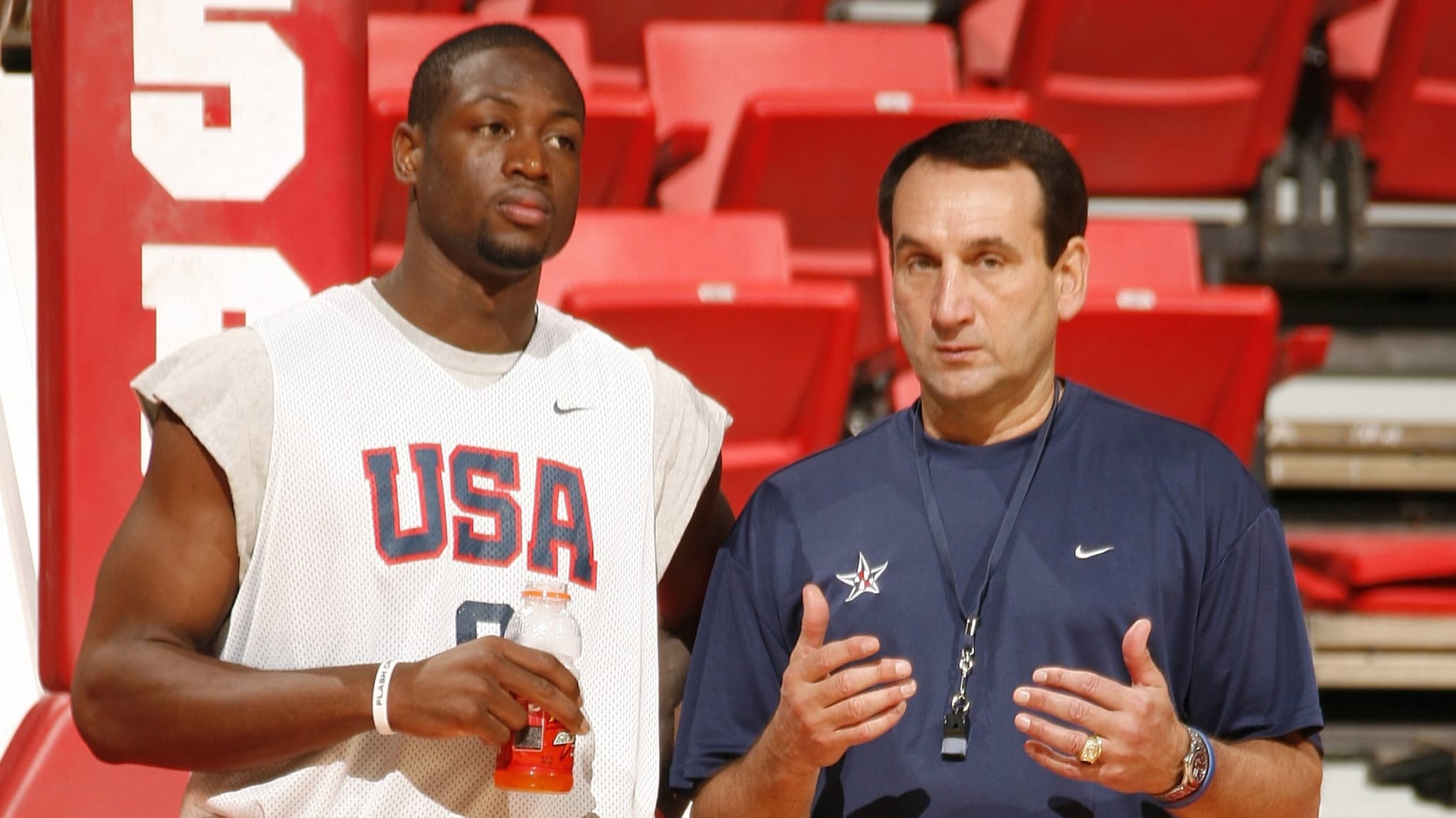 Dwyane Wade and Coach K at Team USA training camp.