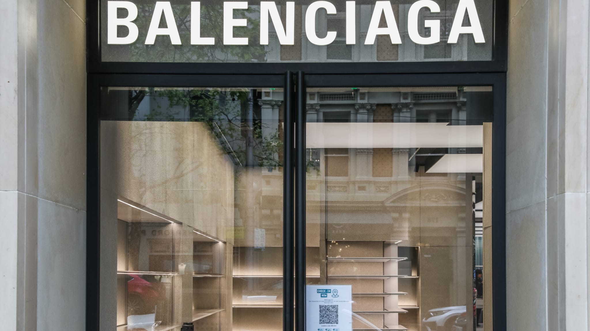Balenciaga storefront logo is pictured