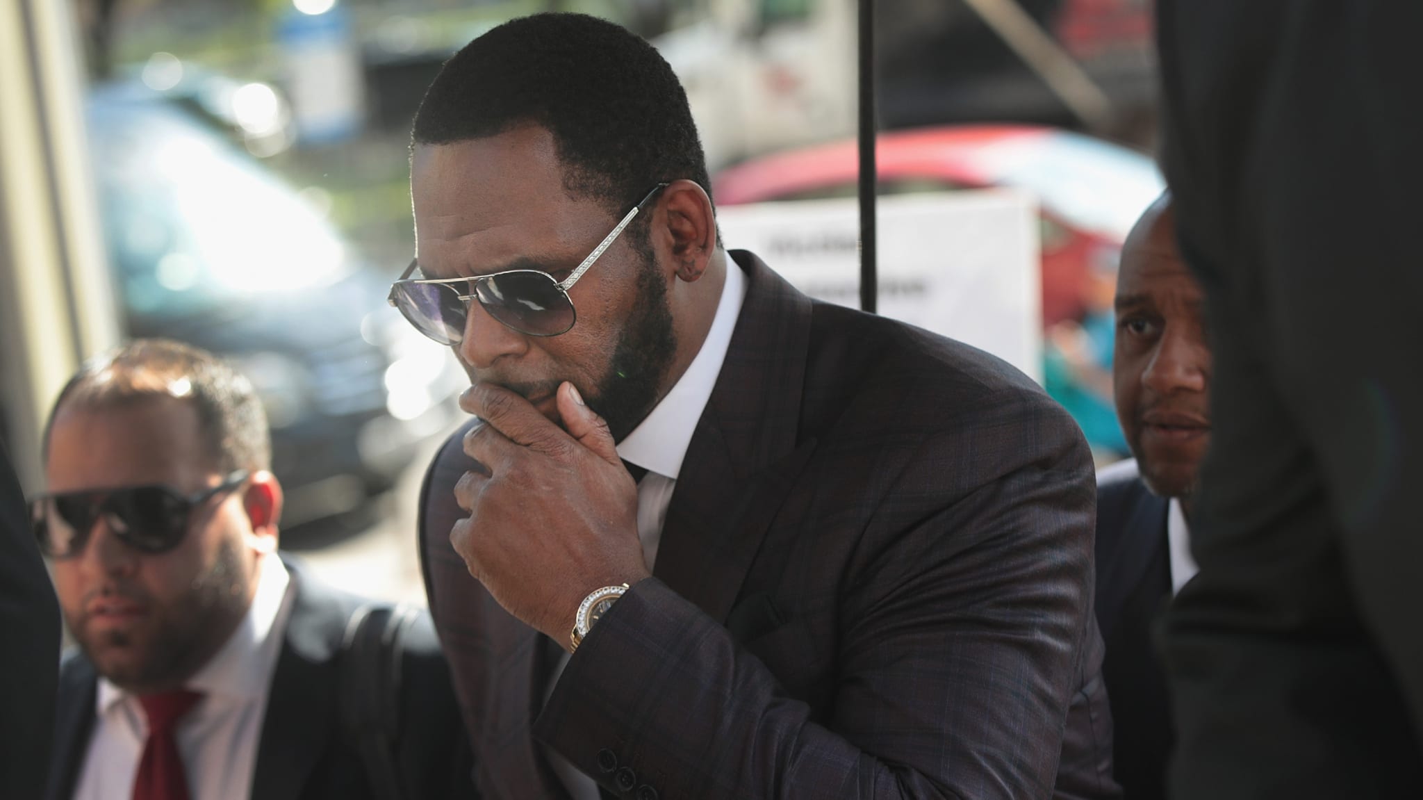 R Kelly is seen outside a court