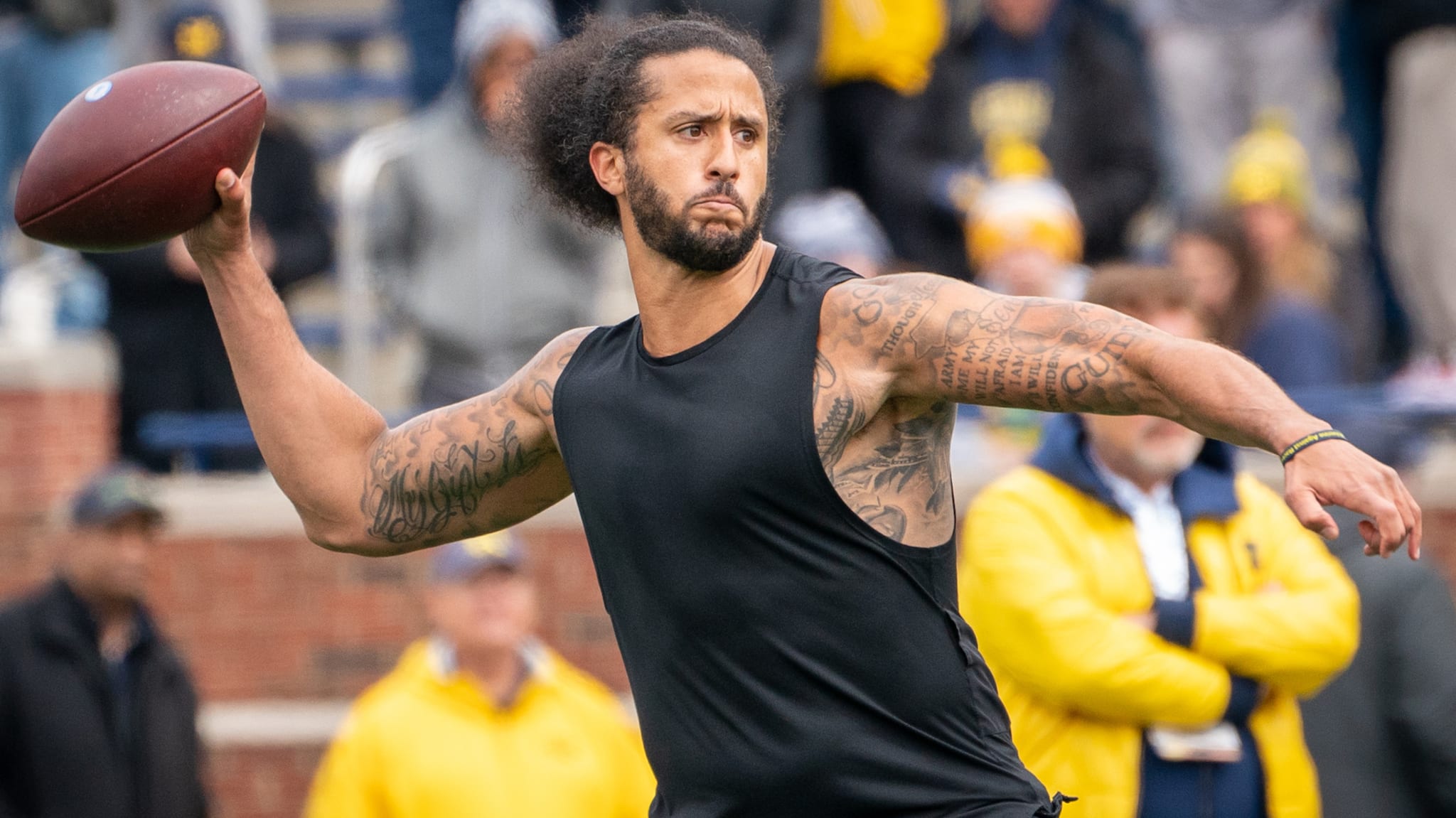 Colin Kaepernick participates in a throwing exhibition during half time of the Michigan spring football game