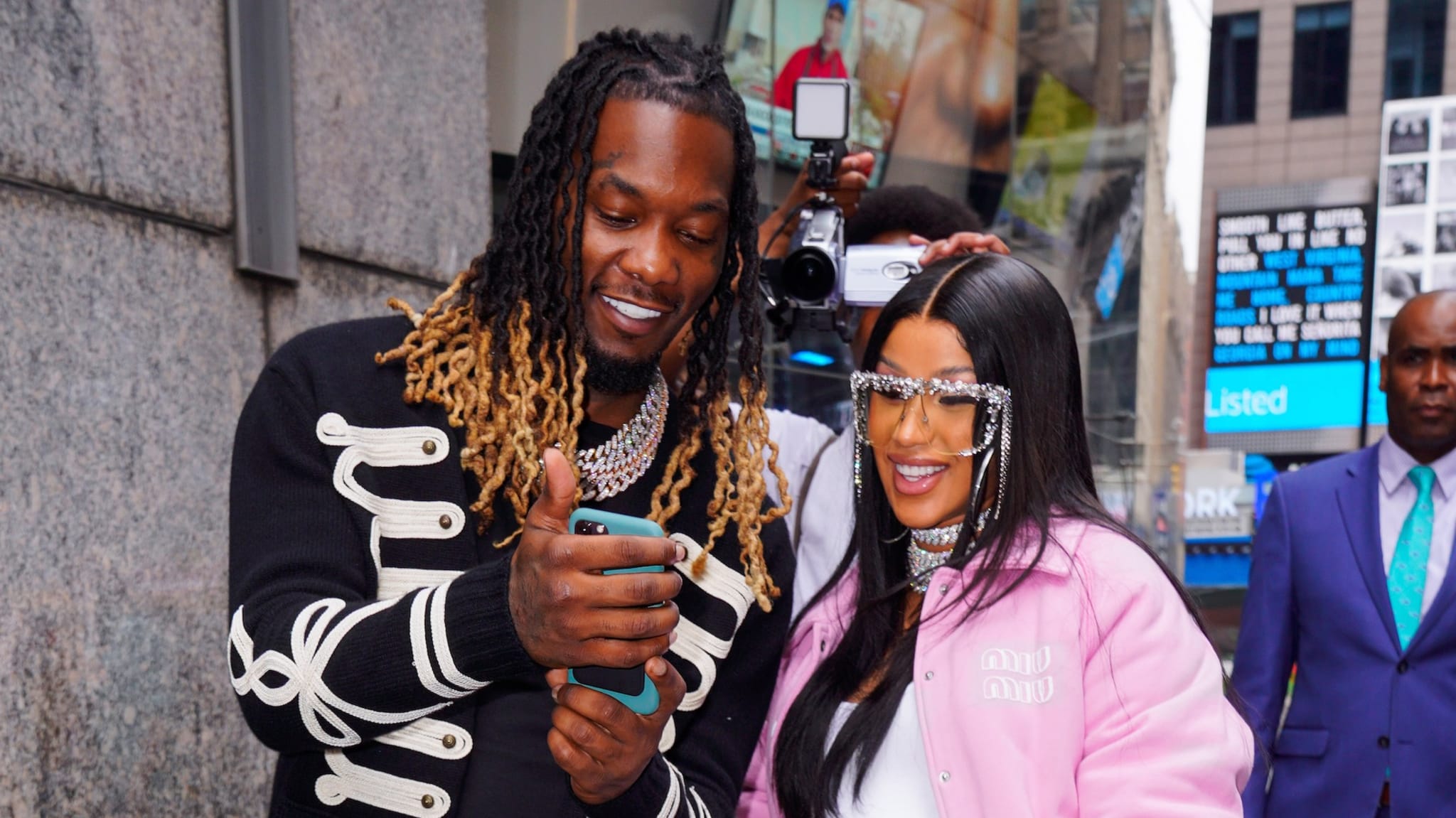 Offset and Cardi B at Nasdaq HQ in Times Square