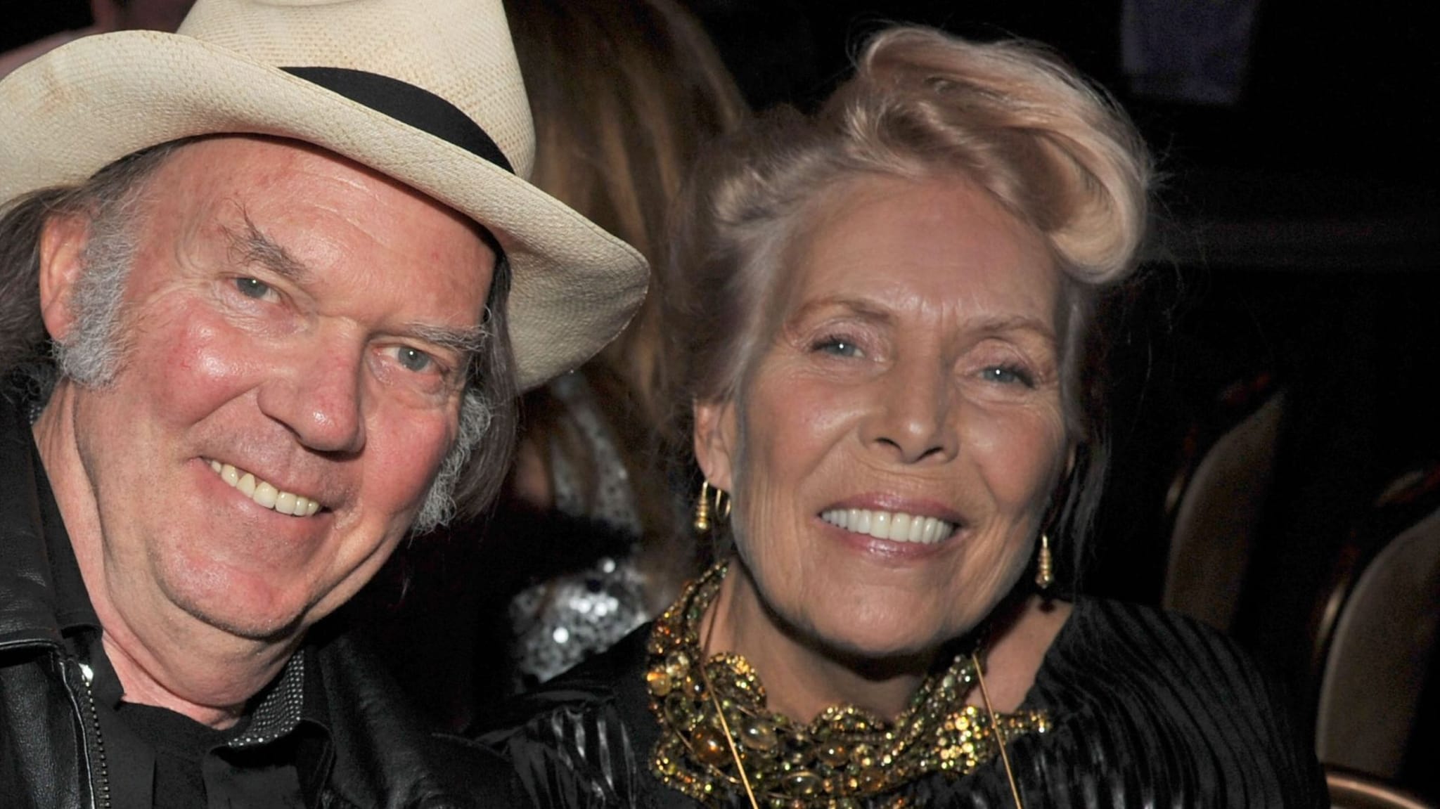 Singers Neil Young and Joni Mitchell attend Clive Davis and The Recording Academy's 2012 Pre-GRAMMY Gala