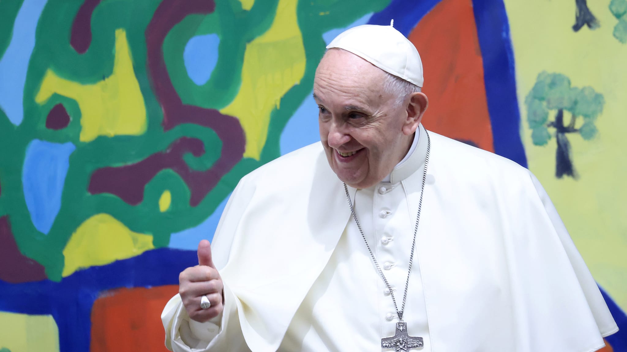 Pope Francis, pictured here making a thumbs up gesture