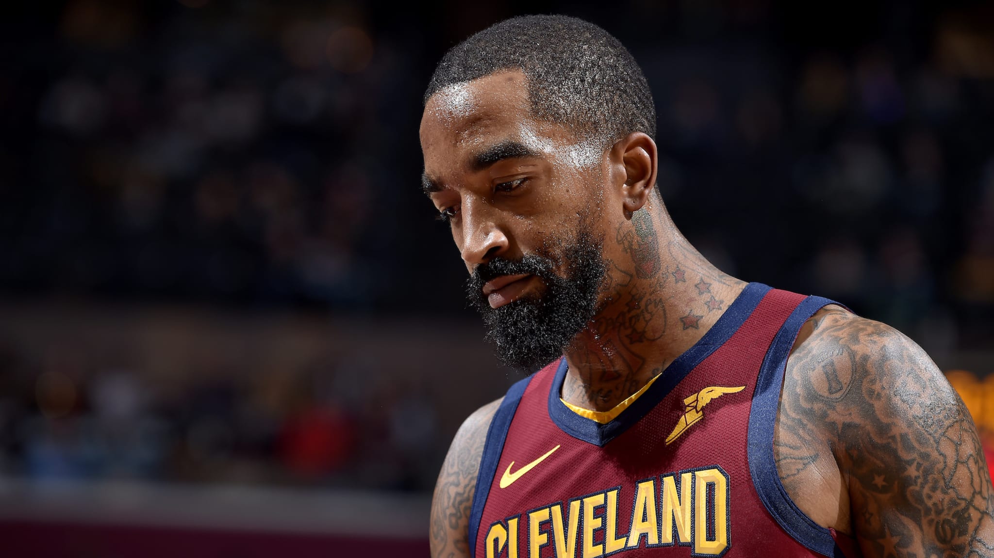 JR Smith #5 of the Cleveland Cavaliers looks on against the Indiana Pacers.