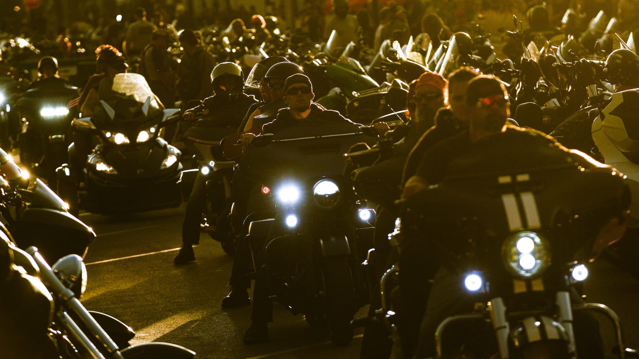 Motorcyclists ride down Main Street during the 80th Annual Sturgis Motorcycle Rally.