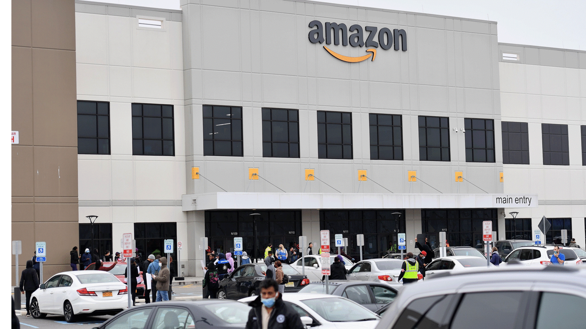 A walkout at a Staten Island Amazon warehouse.