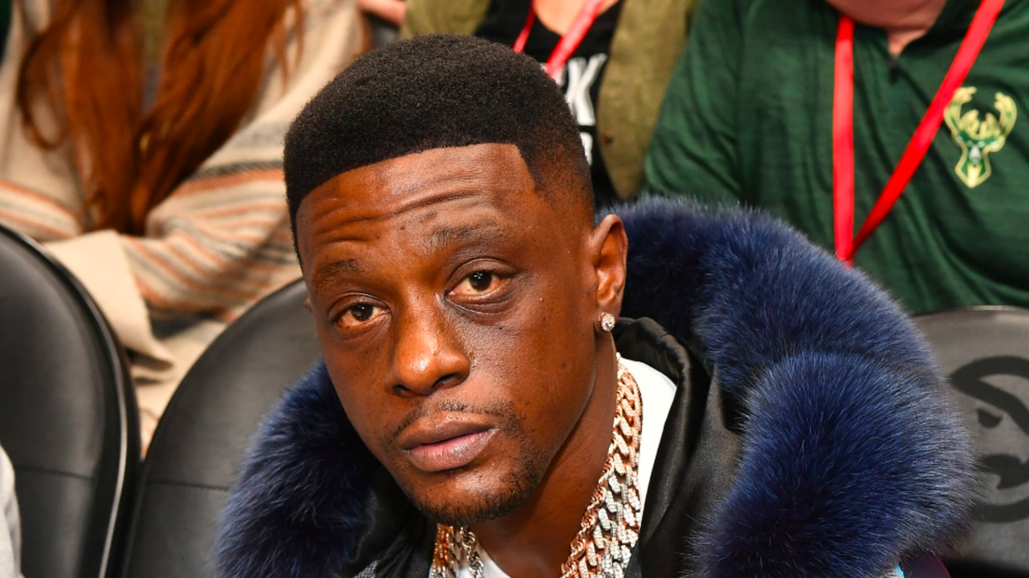 Rapper Lil Boosie attends Milwaukee Bucks vs Atlanta Hawks game