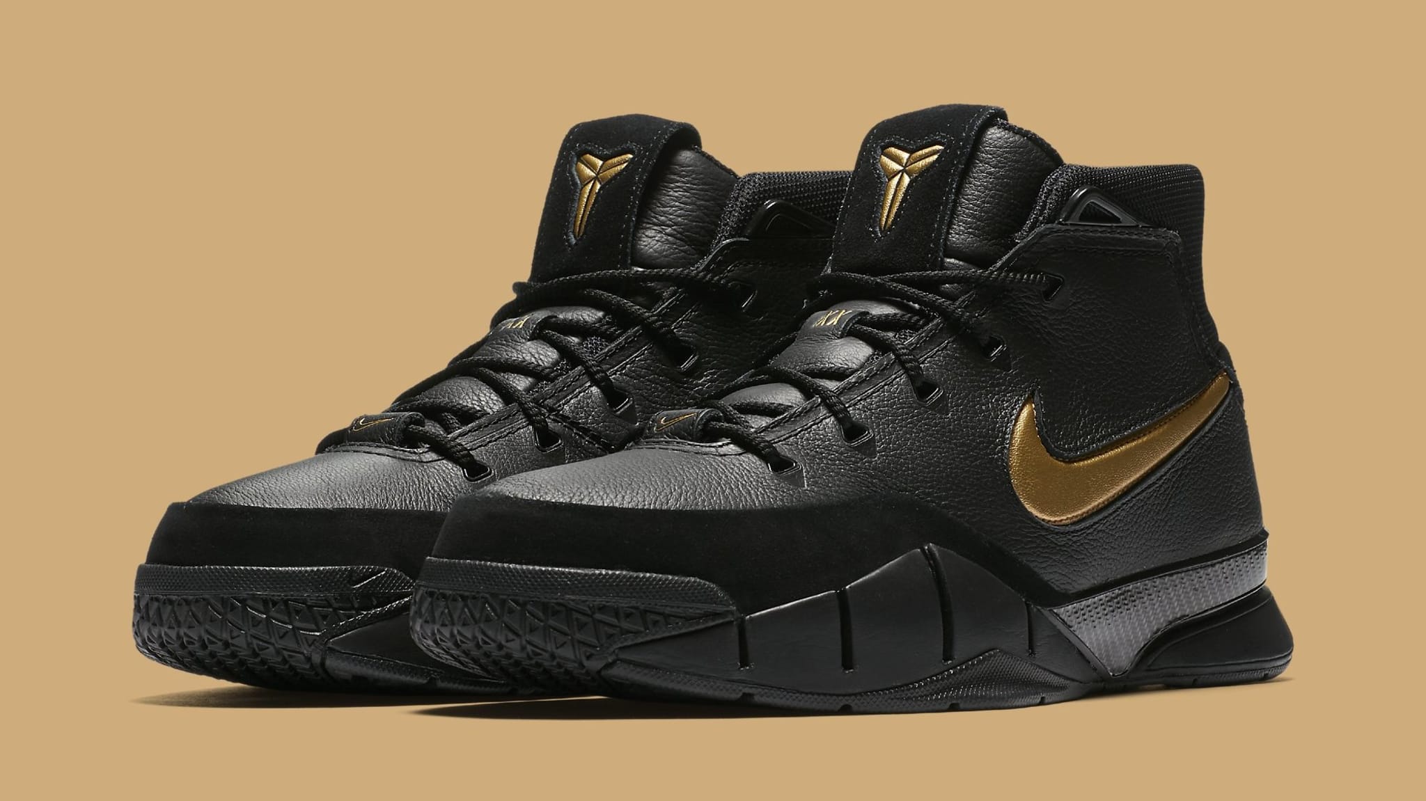 Nike Kobe 1 Protro 'Black/Black/White/Metallic Gold' AQ2728 002 (Pair)