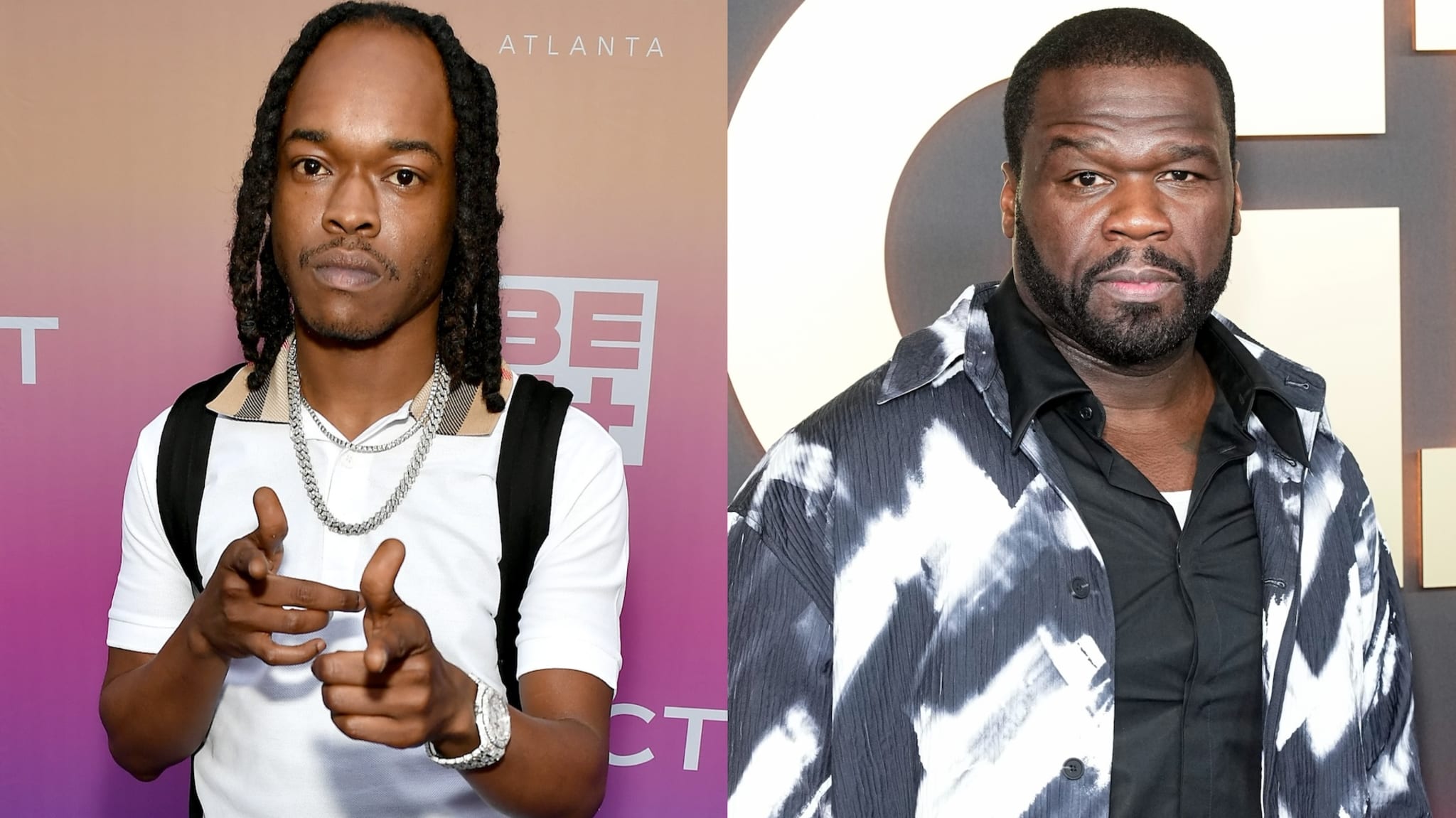 Splitscreen of Hurricane Chris and 50 Cent