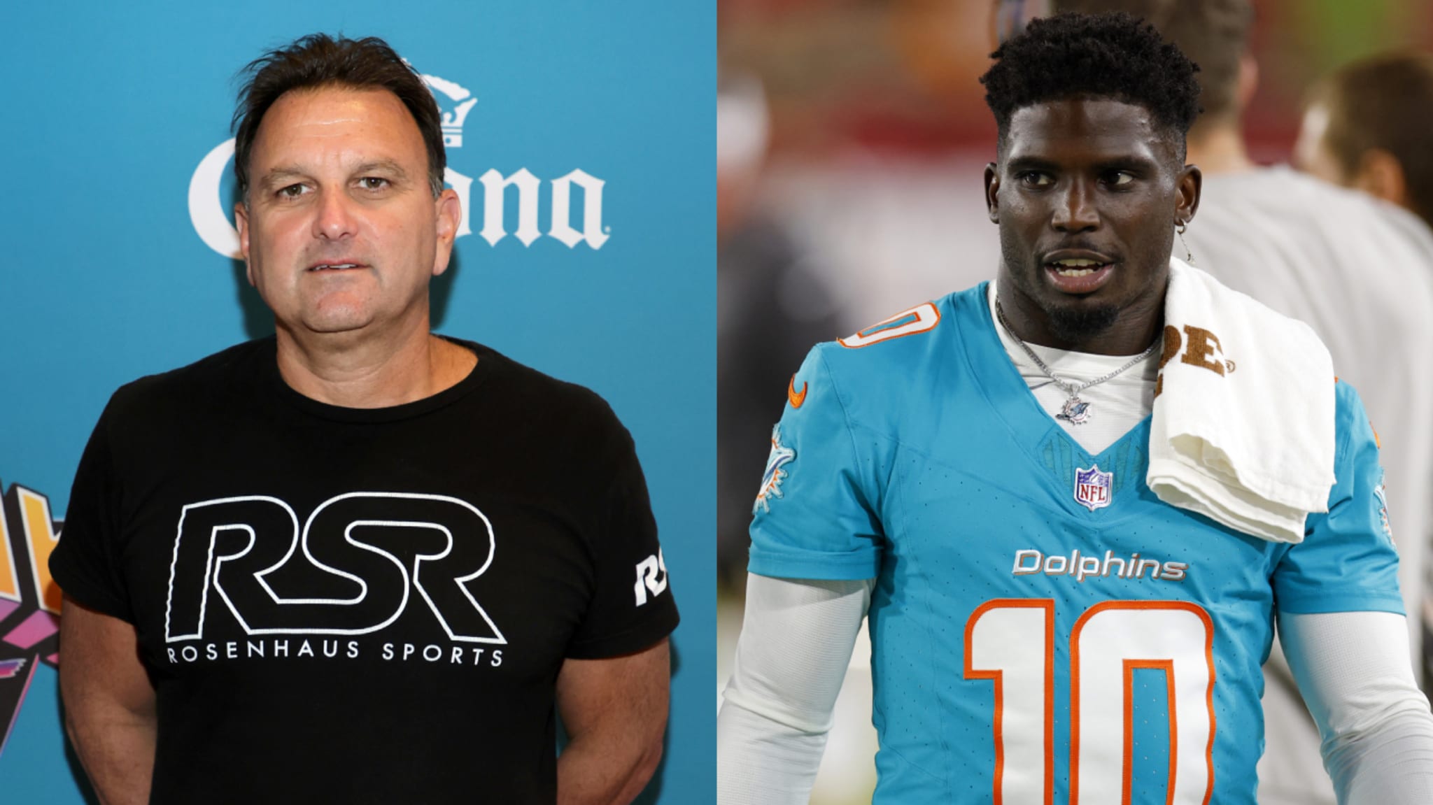 Split image. Left: Drew Rosenhaus Right: Tyreek Hill