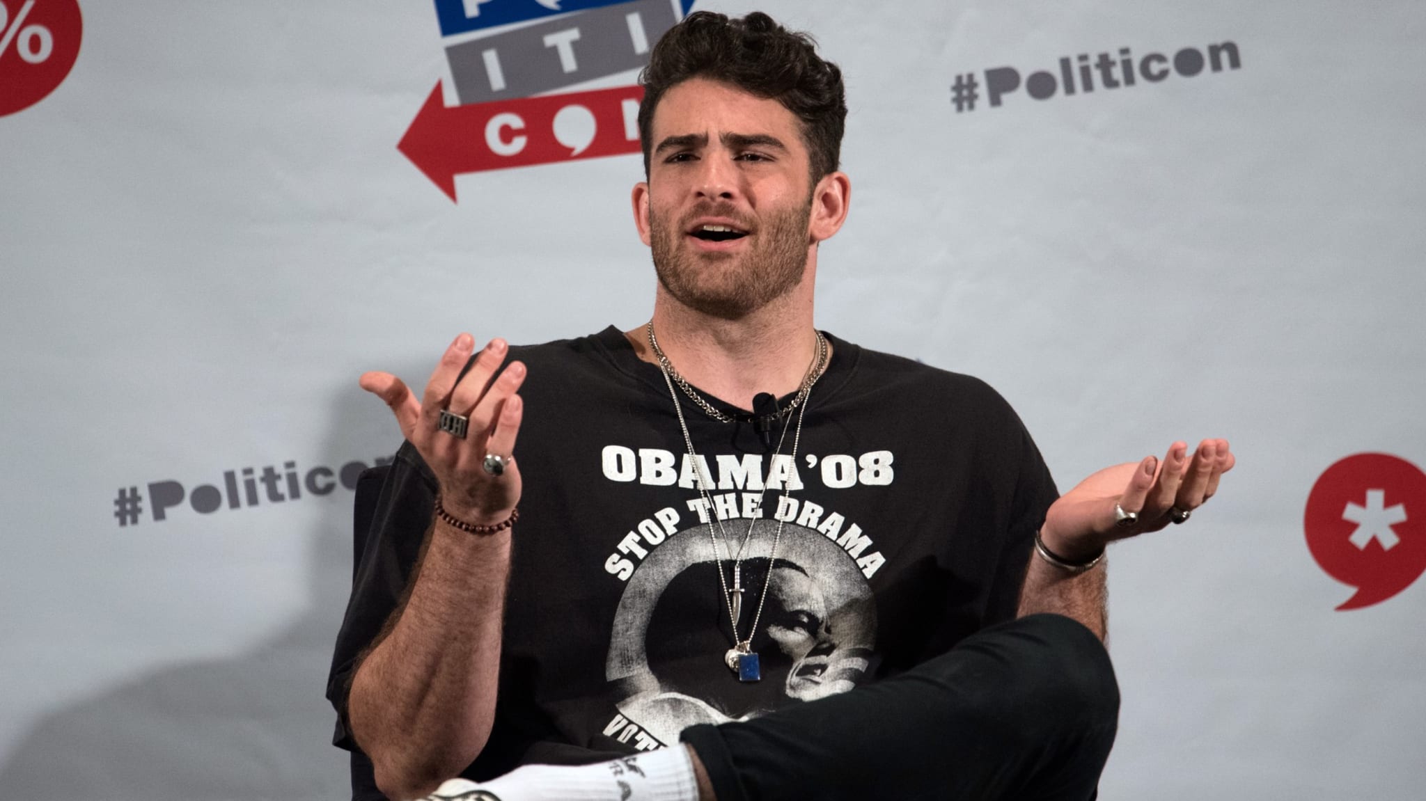 Hasan "HasanAbi" Piker speaks during Politicon at California's Pasadena Convention Center in 2017.