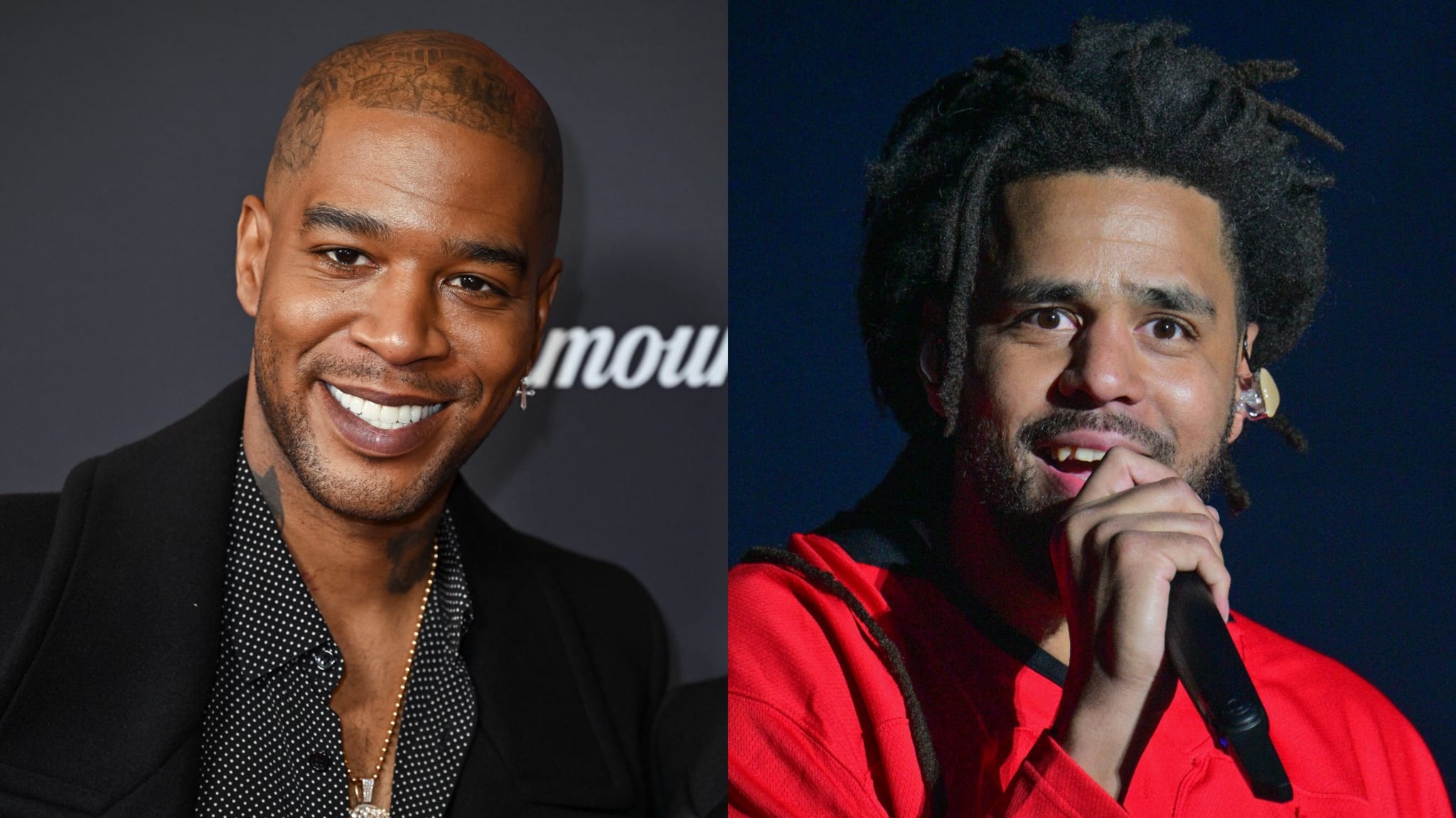 Split image of Kid Cudi and J. Cole.