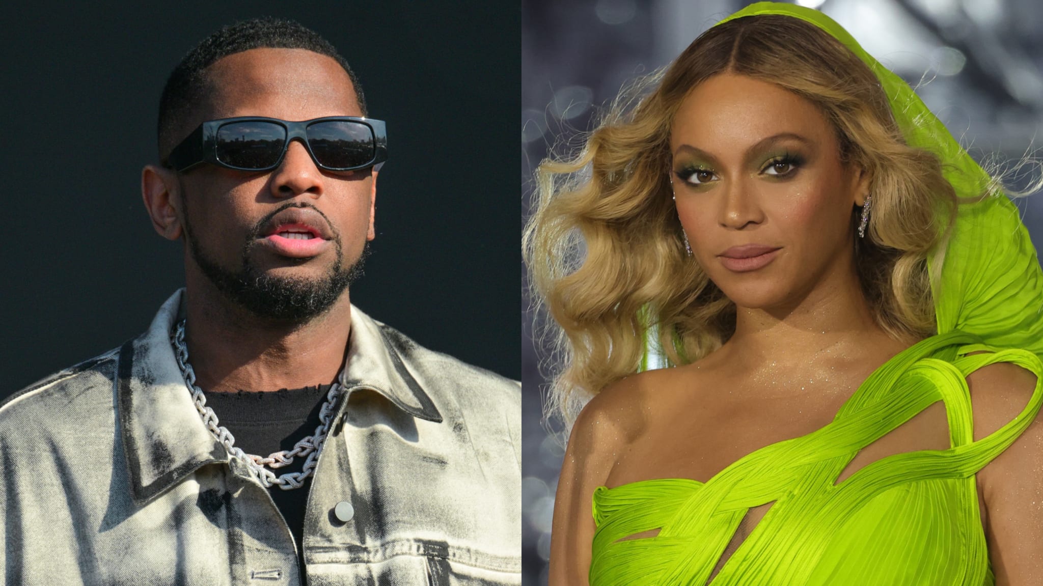 Fabolous and Beyoncé performing at separate concerts. 