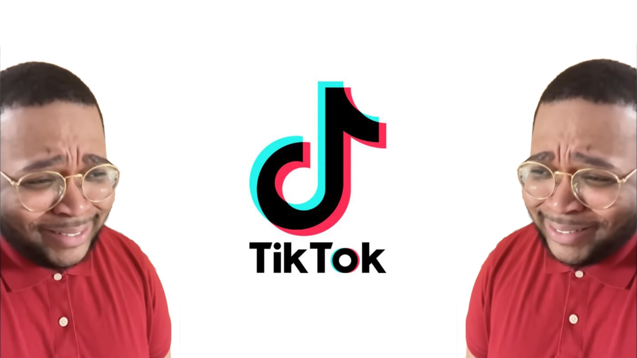 TikToker Tra Rags, embodying his iconic "red shirt" character, flanks both sides of ByteDance's TikTok logo.