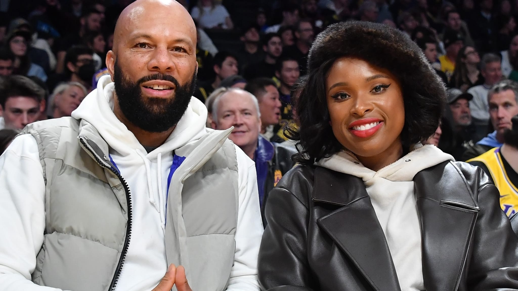 Common and Jennifer Hudson attend a basketball game between the Los Angeles Lakers and the Dallas Mavericks at Crypto.com Arena on January 17, 2024 in Los Angeles, California.