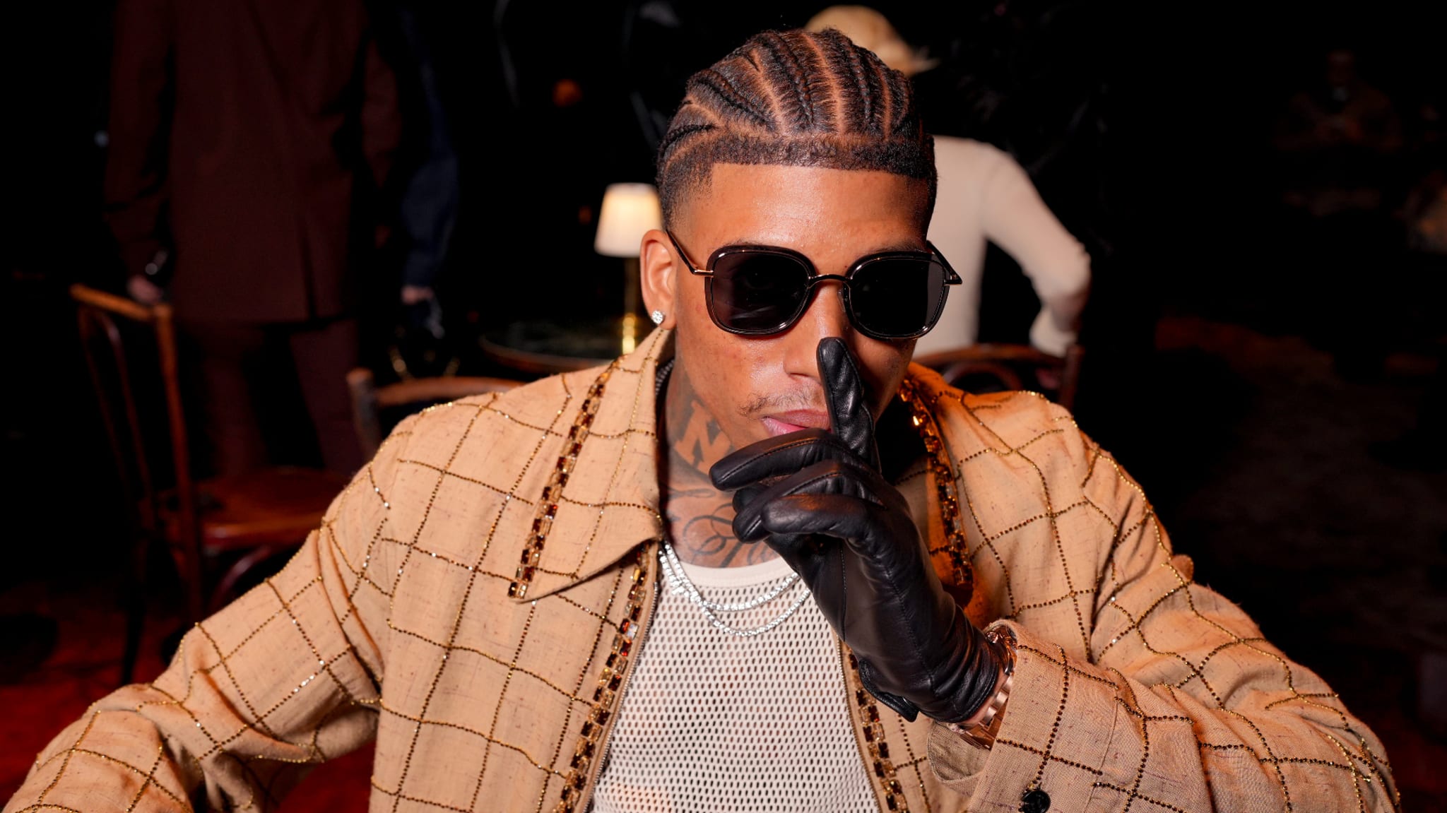 NLE Choppa attends the Amiri Menswear Fall-Winter 2025/2026 show as part of Paris Fashion Week.