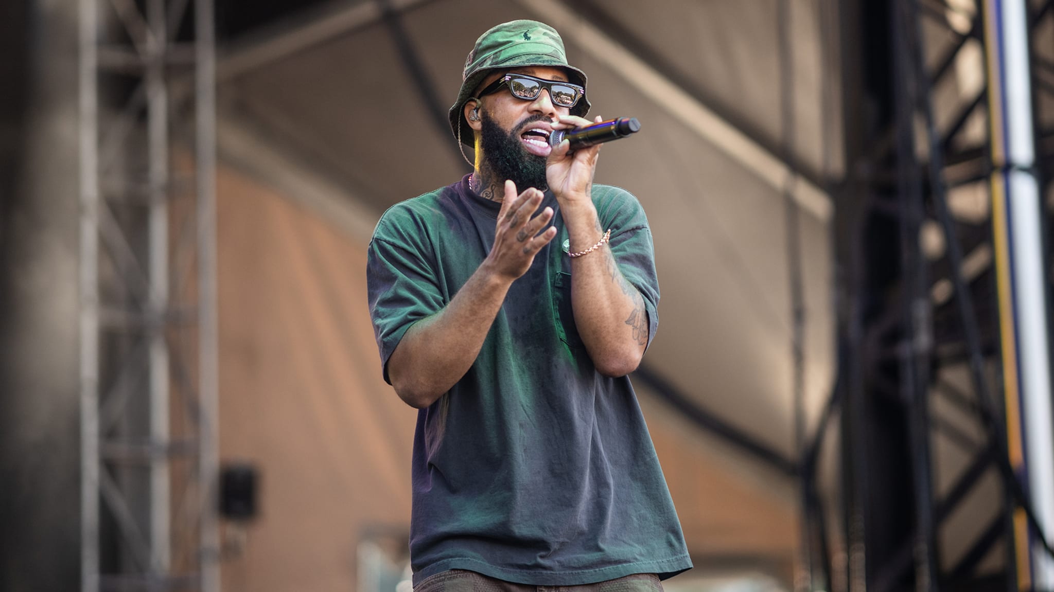 Larry June performs during the 2024 ONE Music Festival in Atlanta, Georgia