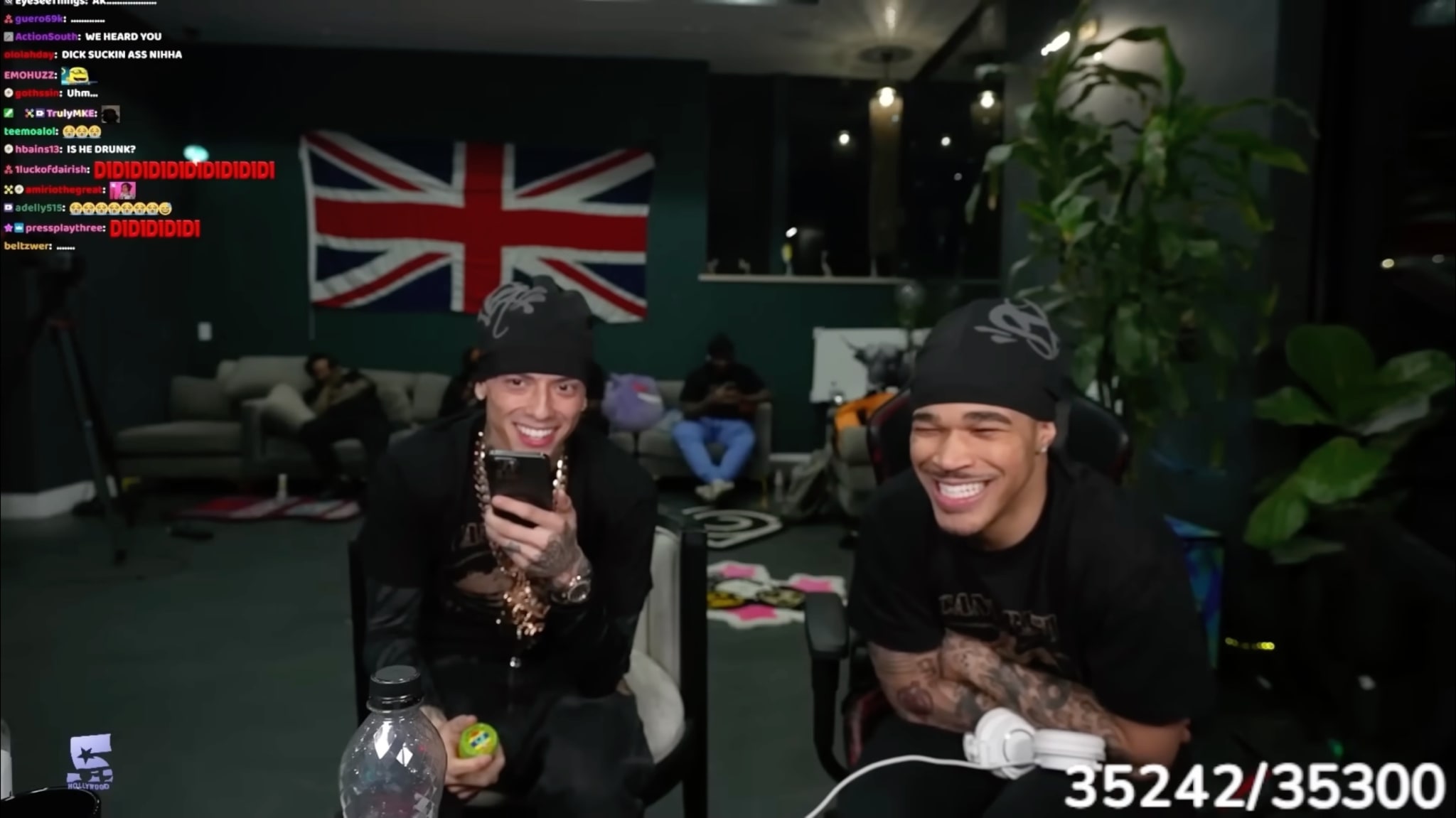 Central Cee (left) and Plaqueboymax (right) smile into the camera during one of Max's "In The Booth" livestreams.