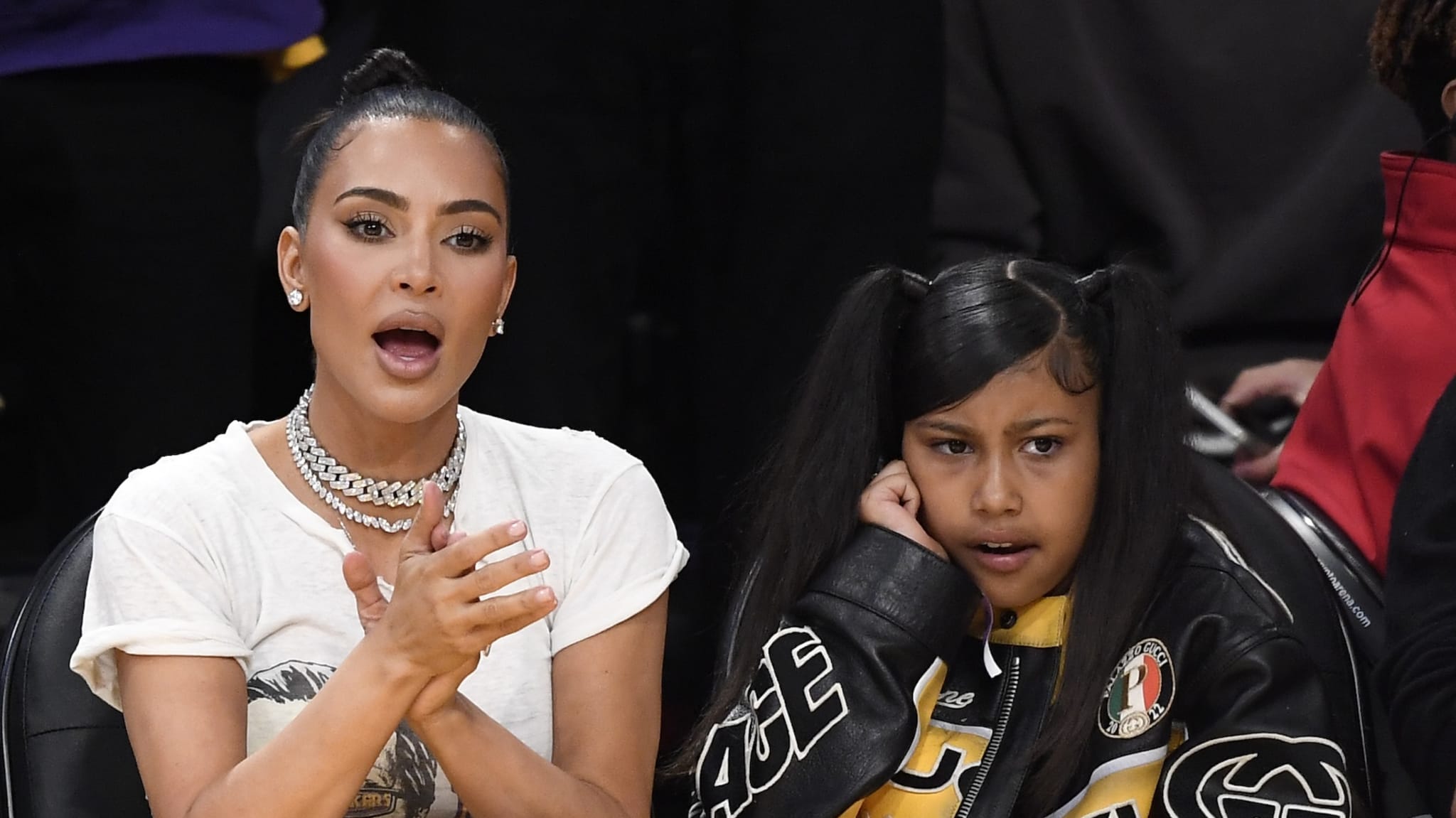 Kim Kardashian and daughter North West attend the Western Conference Semifinal Playoff game between the Los Angeles Lakers and Golden State Warriors at Crypto.com Arena on May 12, 2023 in Los Angeles, California. 