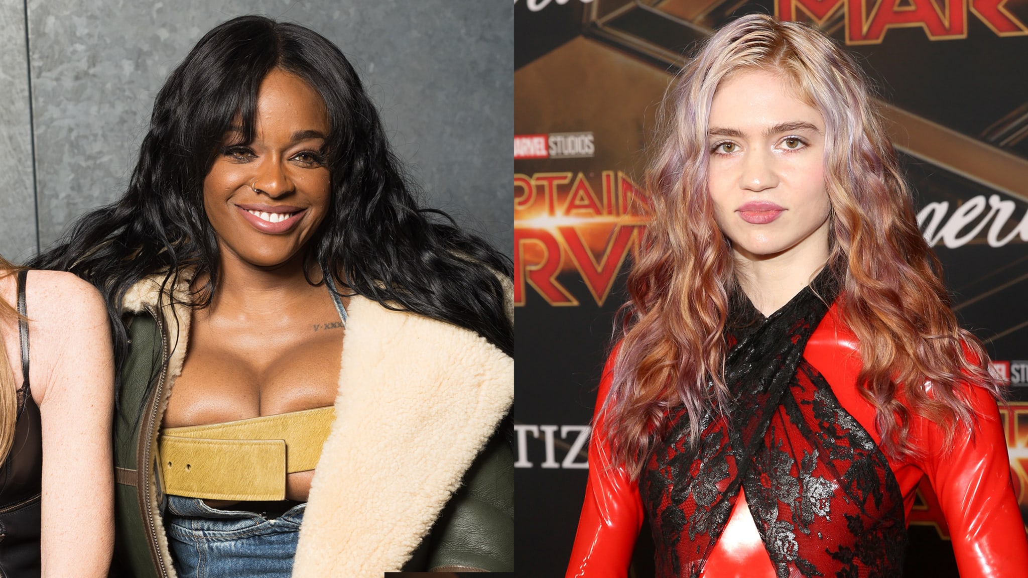 Azealia Banks and Grimes in a split image.