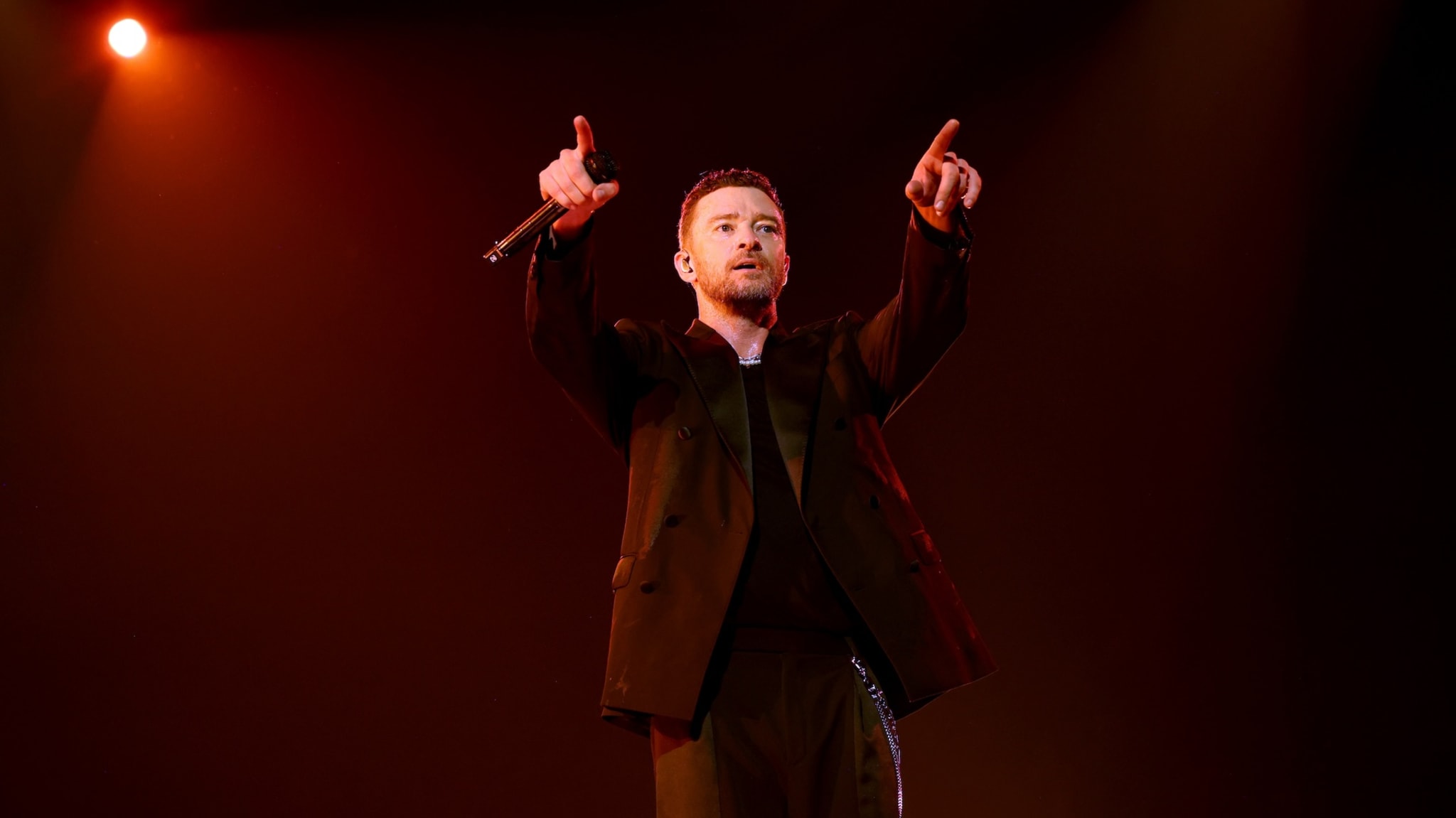 Justin Timberlake performs on stage during the the 'Forget Tomorrow' World Tour at The O2 Arena on August 12, 2024 in London, England.