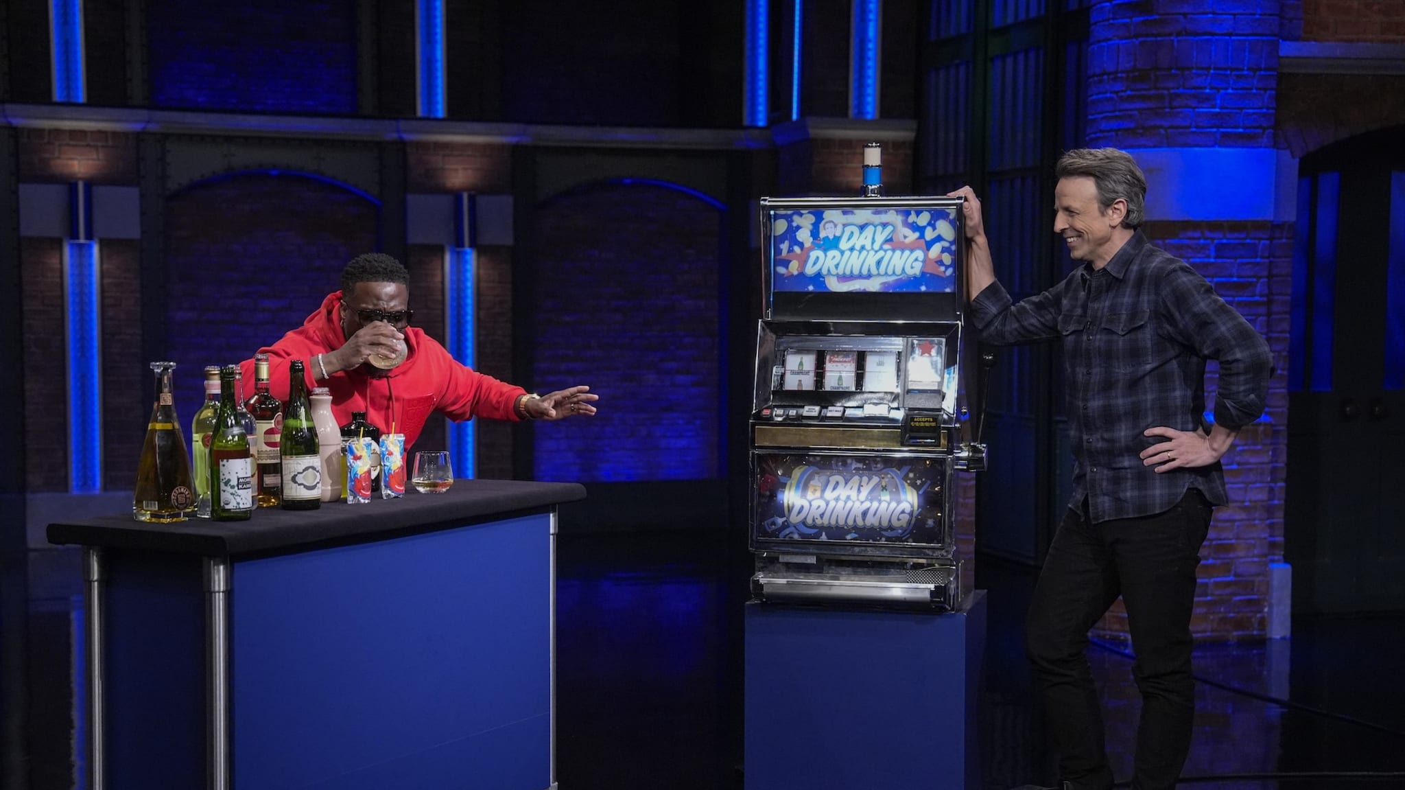 LATE NIGHT WITH SETH MEYERS -- Episode 1631 -- Pictured: (l-r) Comedian Kevin Hart during an interview with host Seth Meyers on March 6, 2025.