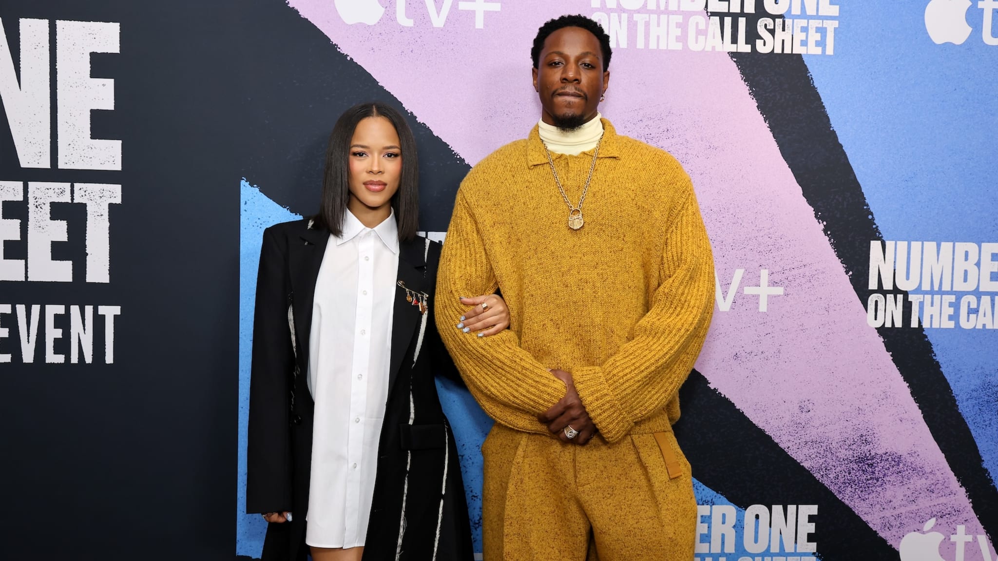 Serayah and Joey Badass attend Apple TV+'s "Number One On The Call Sheet: Black Leading Women In Hollywood" New York Premiere at Crosby Street Hotel on March 11, 2025 in New York City. 