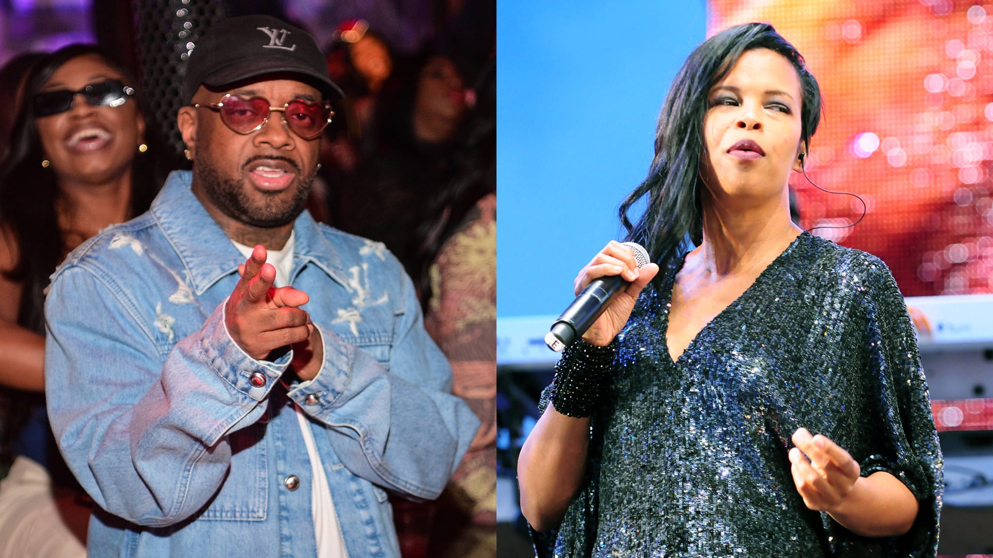 Jermaine Dupri and Dawn Robinson of En Vogue in a split image.