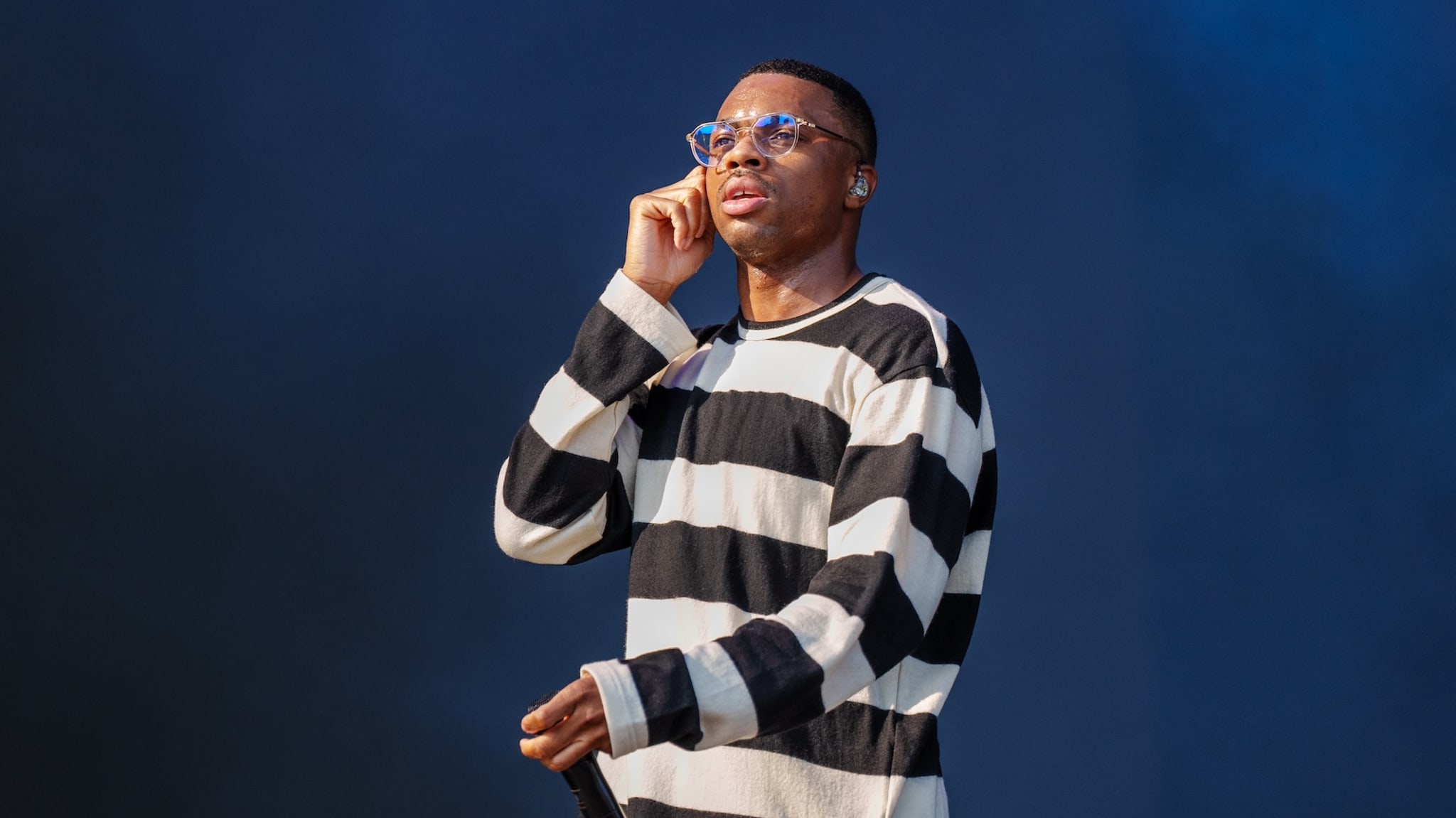 CHICAGO, ILLINOIS - AUGUST 04: Rapper Vince Staples performs during Lollapalooza at Grant Park on August 04, 2024 in Chicago, Illinois.