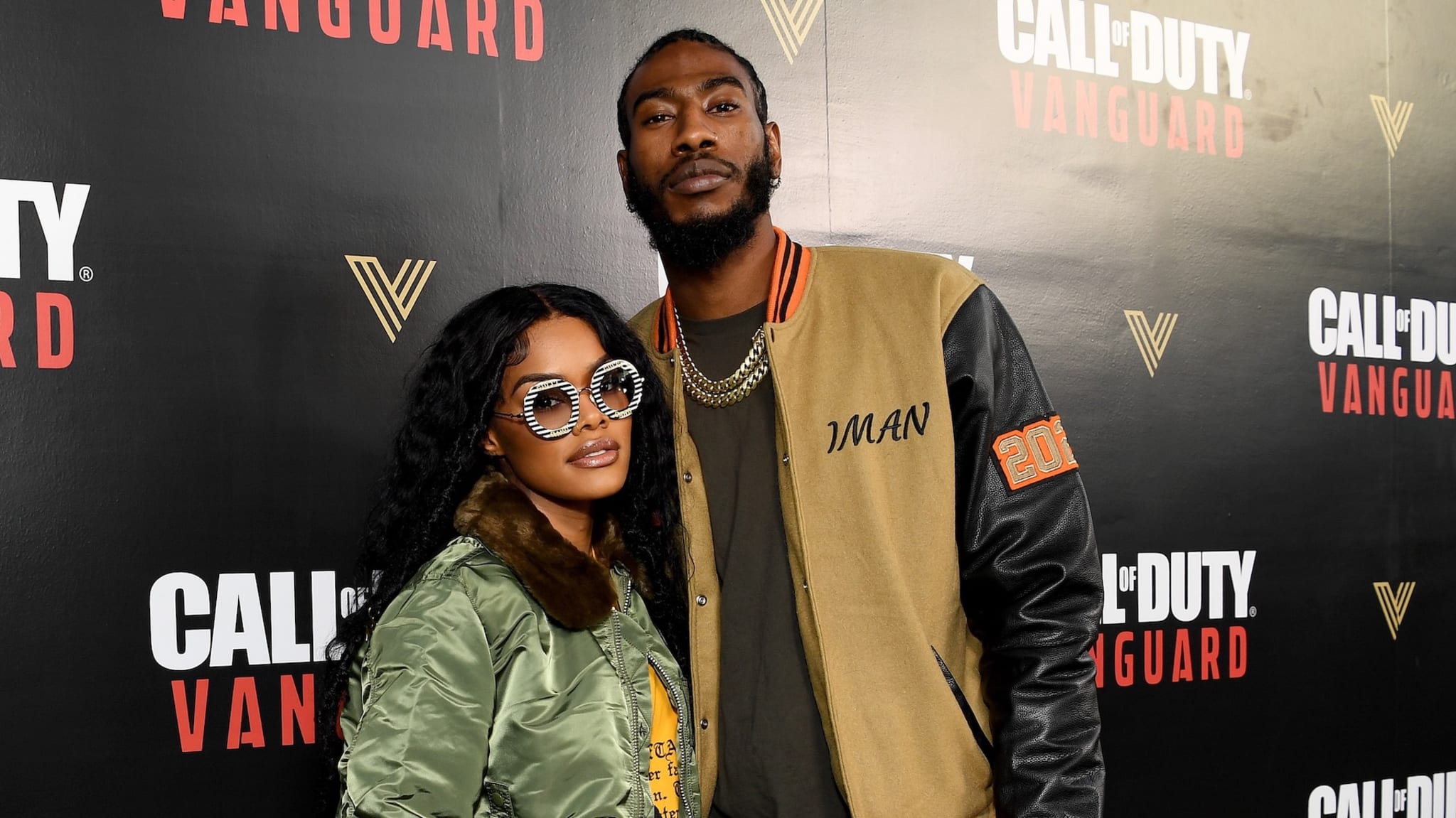 Teyana Taylor and Iman Shumpert attend Call of Duty: Vanguard launch event with a first-ever verzuz concert at The Belasco on November 03, 2021 in Los Angeles, California.