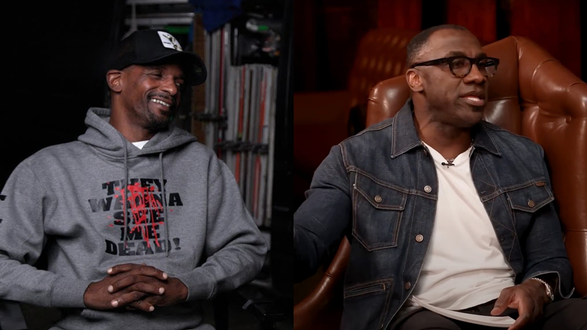 Charleston White and Shannon Sharpe in screenshots from interviews.