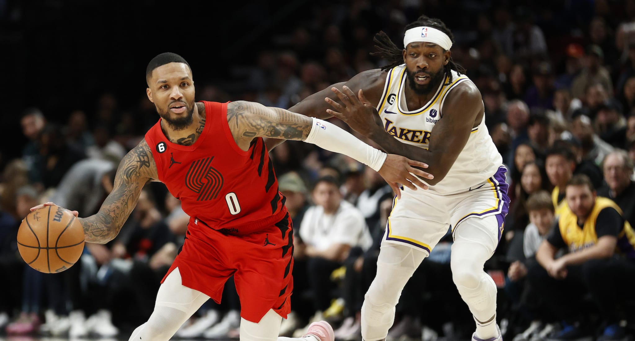 Damian Lillard and Patrick Beverley face off in Blazers-Lakers game