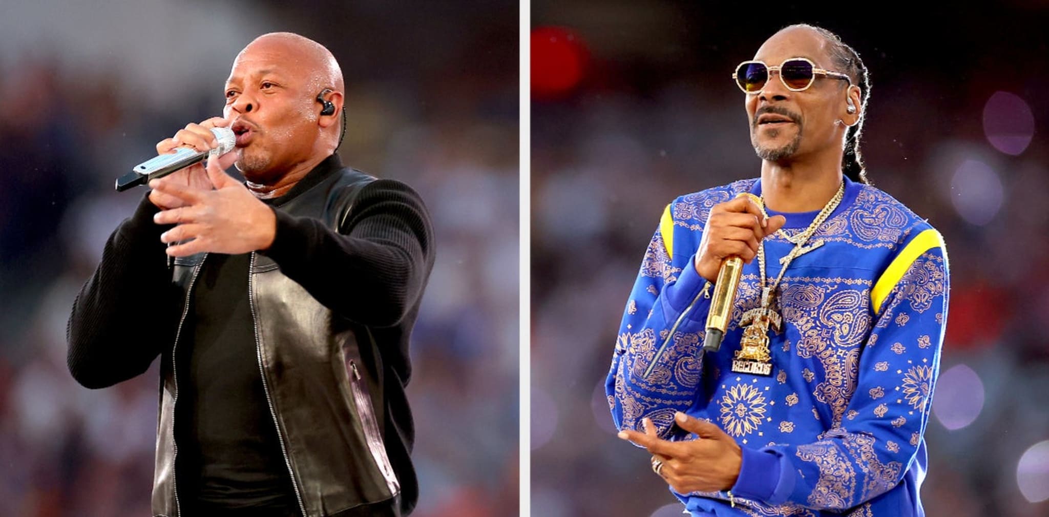 Dr. Dre and Snoop Dogg performing on stage