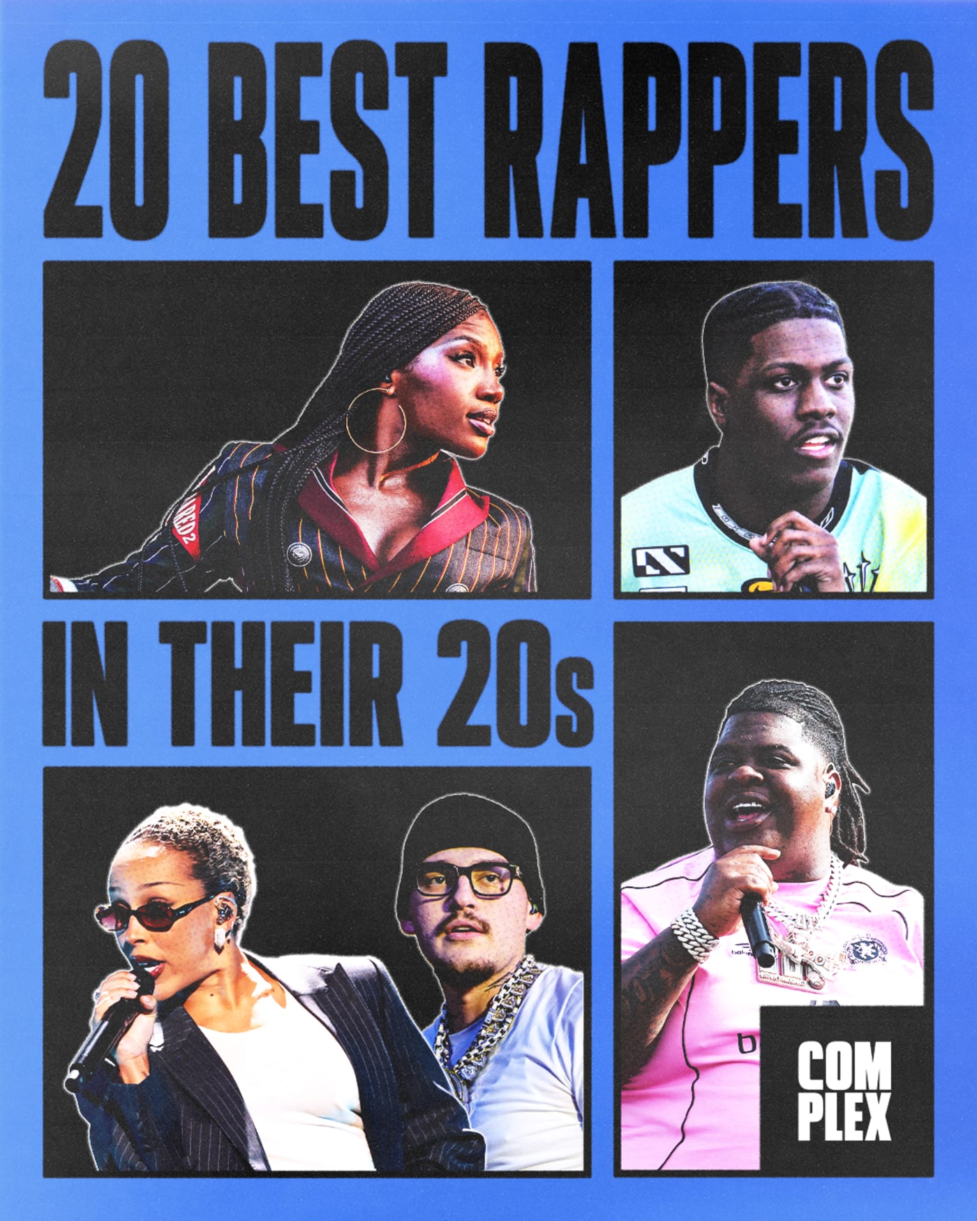 Four people in a grid, each in a separate square. The Complex logo is in the bottom right corner.