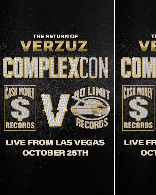 Poster for the return of Verzuz at ComplexCon, featuring Cash Money Records vs. No Limit Records, live from Las Vegas on October 25th.