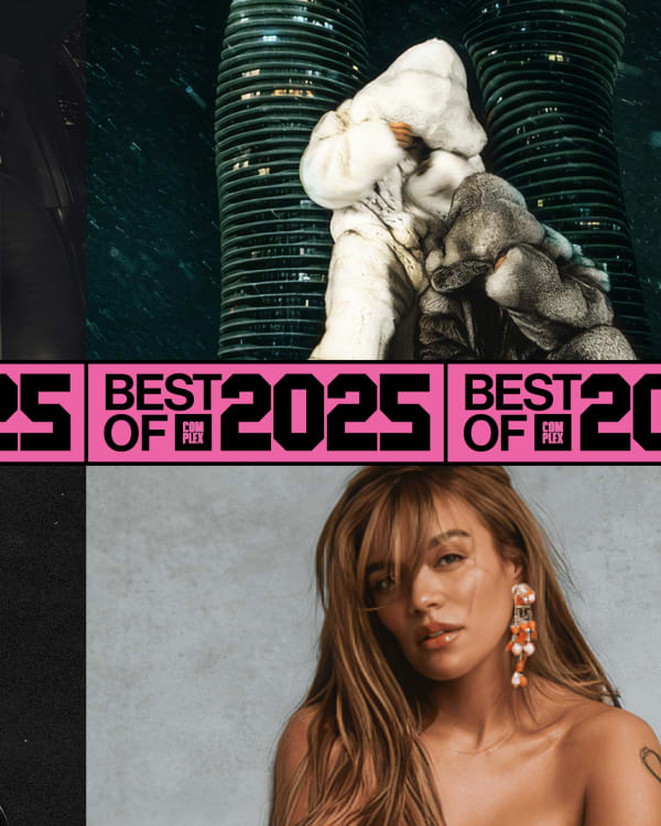 A collage of four images labeled "Best of 2025," featuring Kehlani in a chair, Drake and PARTYNEXTDOOR, YoungBoy Never Broke Again, and Karol G