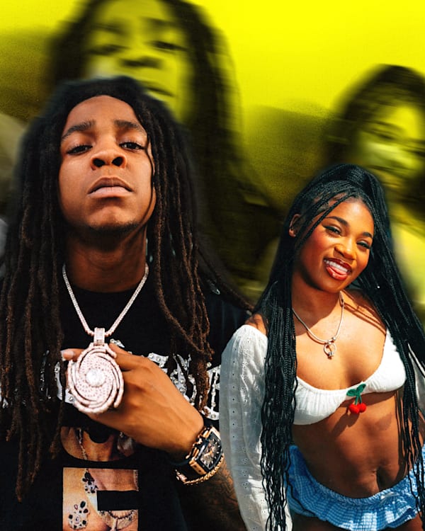 Zeddy Will, EsdeeKid, Hurricane Wisdom and BunnaB, all rappers to watch in 2026, posing in front of a yellow background.