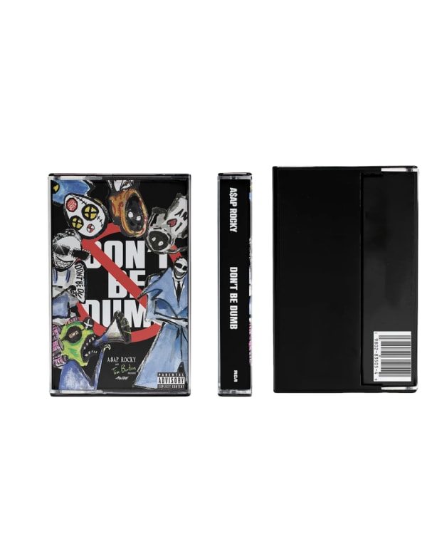 CD and cassette cover for "Don't Be Dumb" by A$AP Rocky, featuring bold graphics and a red prohibition symbol.
